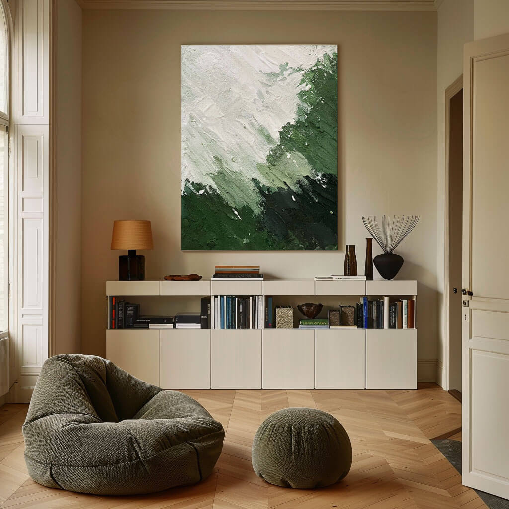 Green & White Impasto Painting | Textured Palette Knife Art #AA 044