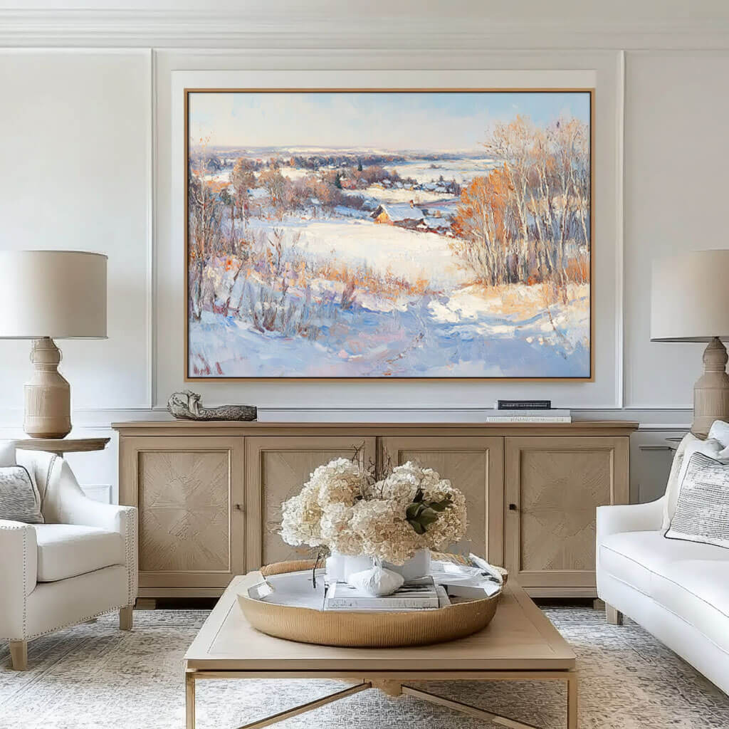 Winter Countryside Painting | Traditional Snow Scene Wall Art #AA 246
