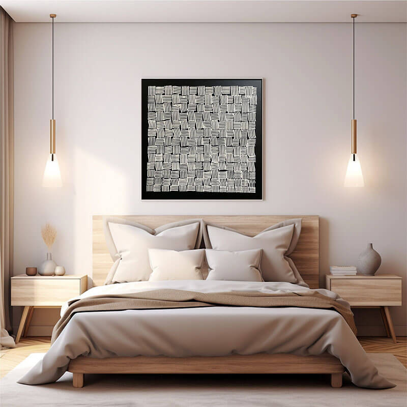 Black and White Geometric Wall Art | Large Abstract Woven Pattern Canvas #ZZ 218