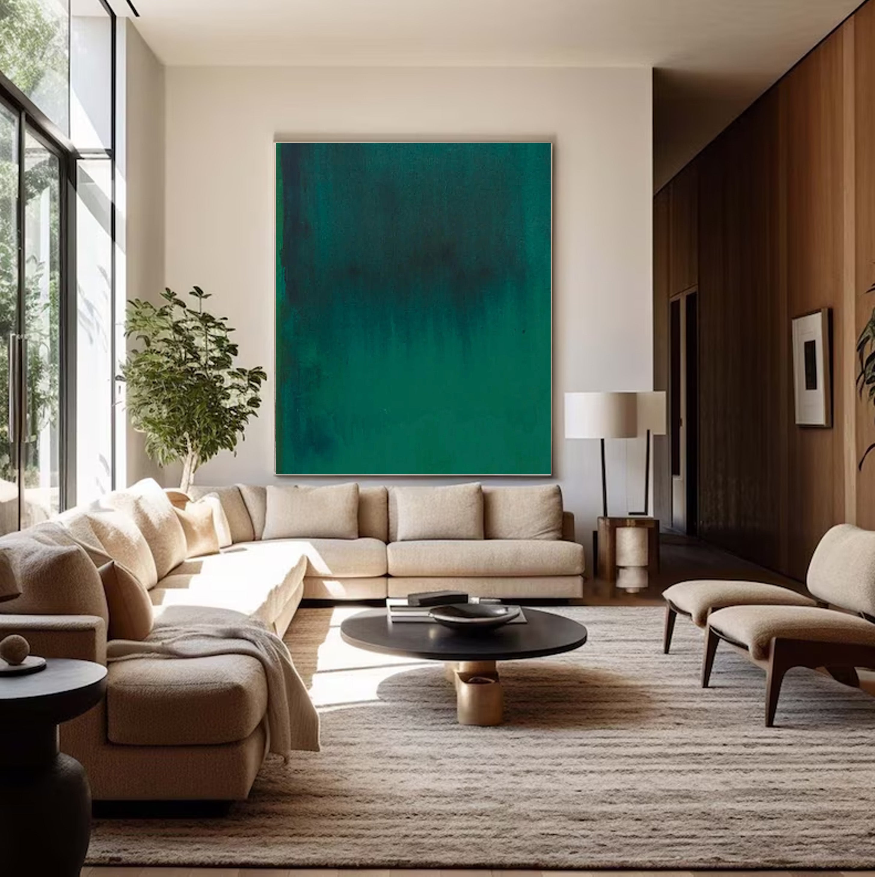 Minimalist Green Abstract Art | Modern Ombre Canvas Wall Decor #JJ 064