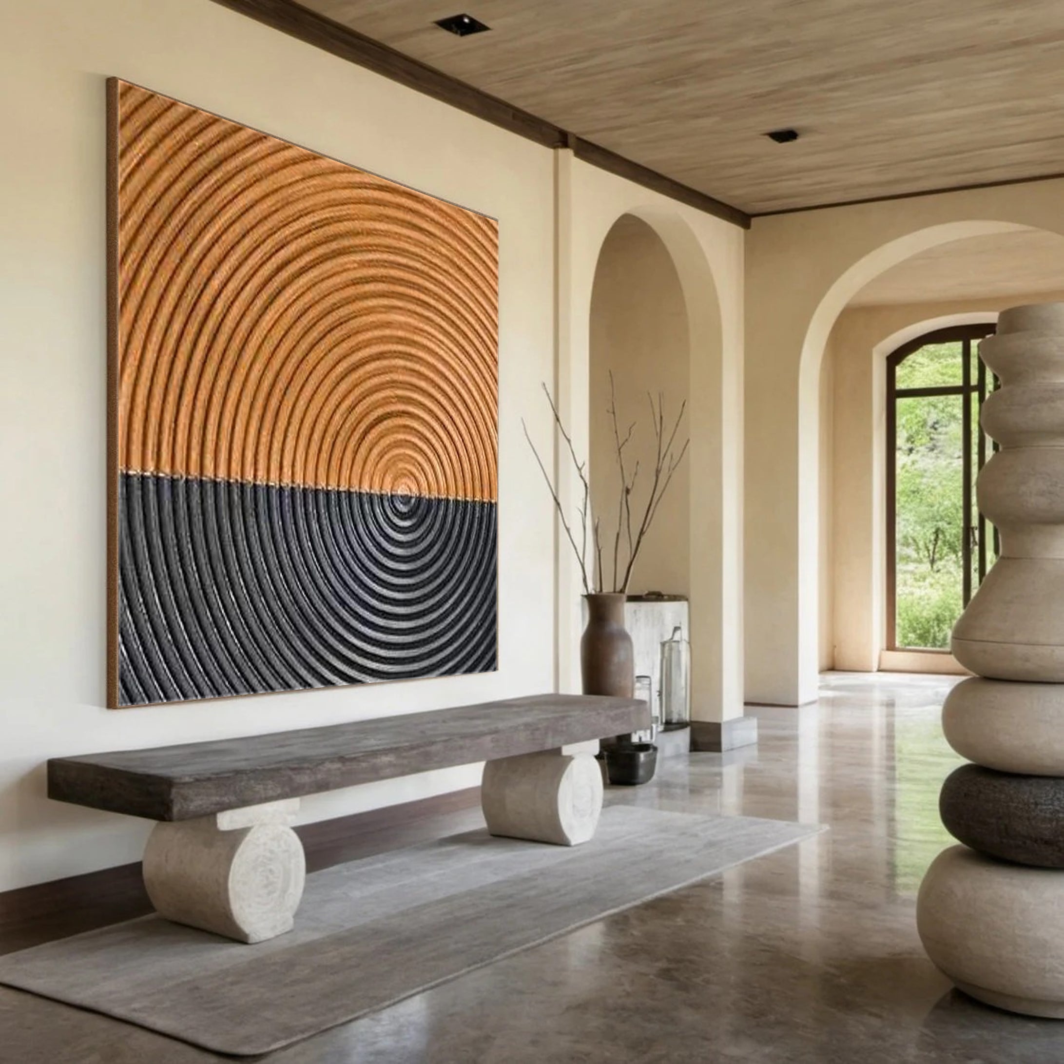 3D Structured Wall Art | Two-Tone Copper & Black Circle Painting #JJ 071