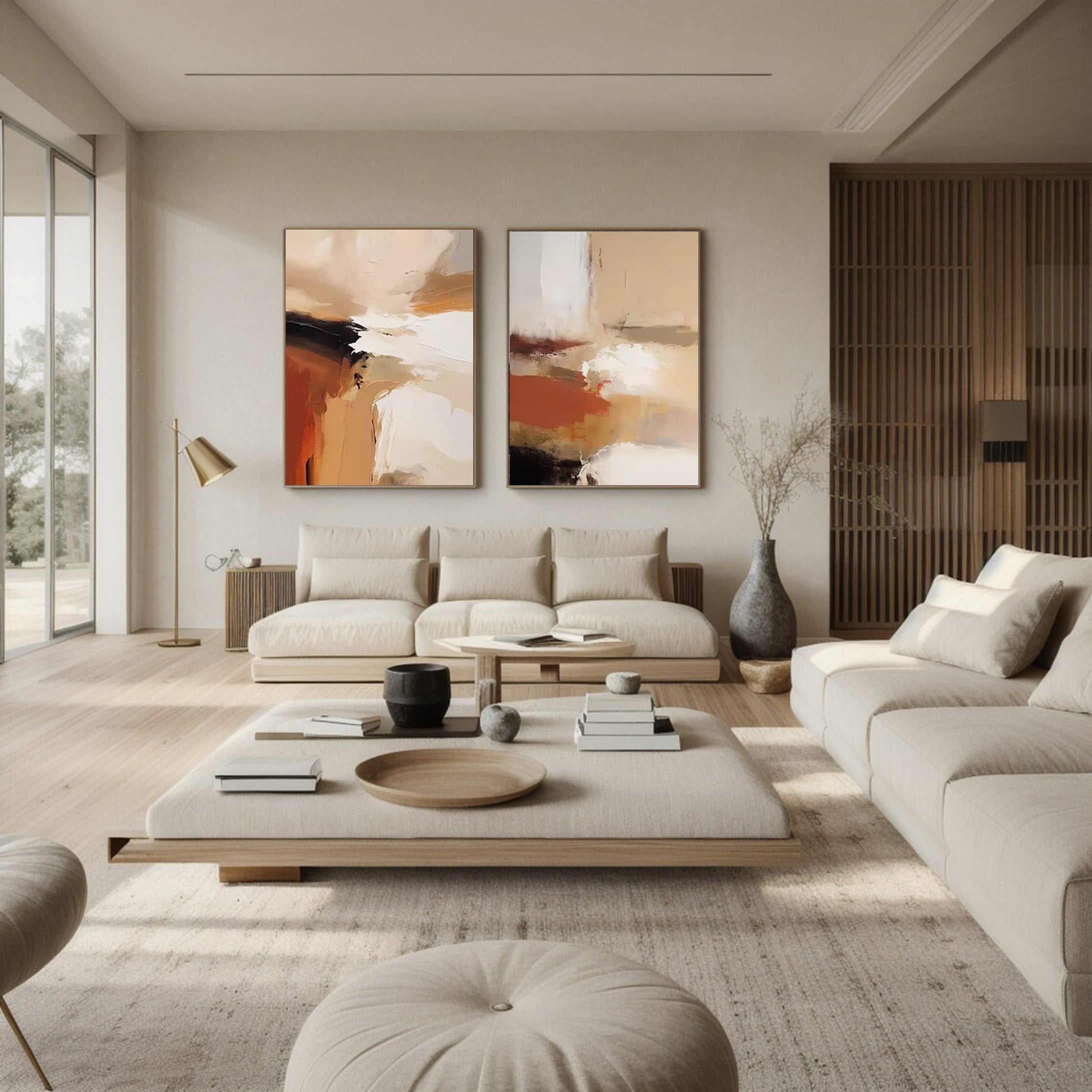 Warm Tone Abstract Paintings - Set of 2 | Modern Contemporary Art #JJ 070