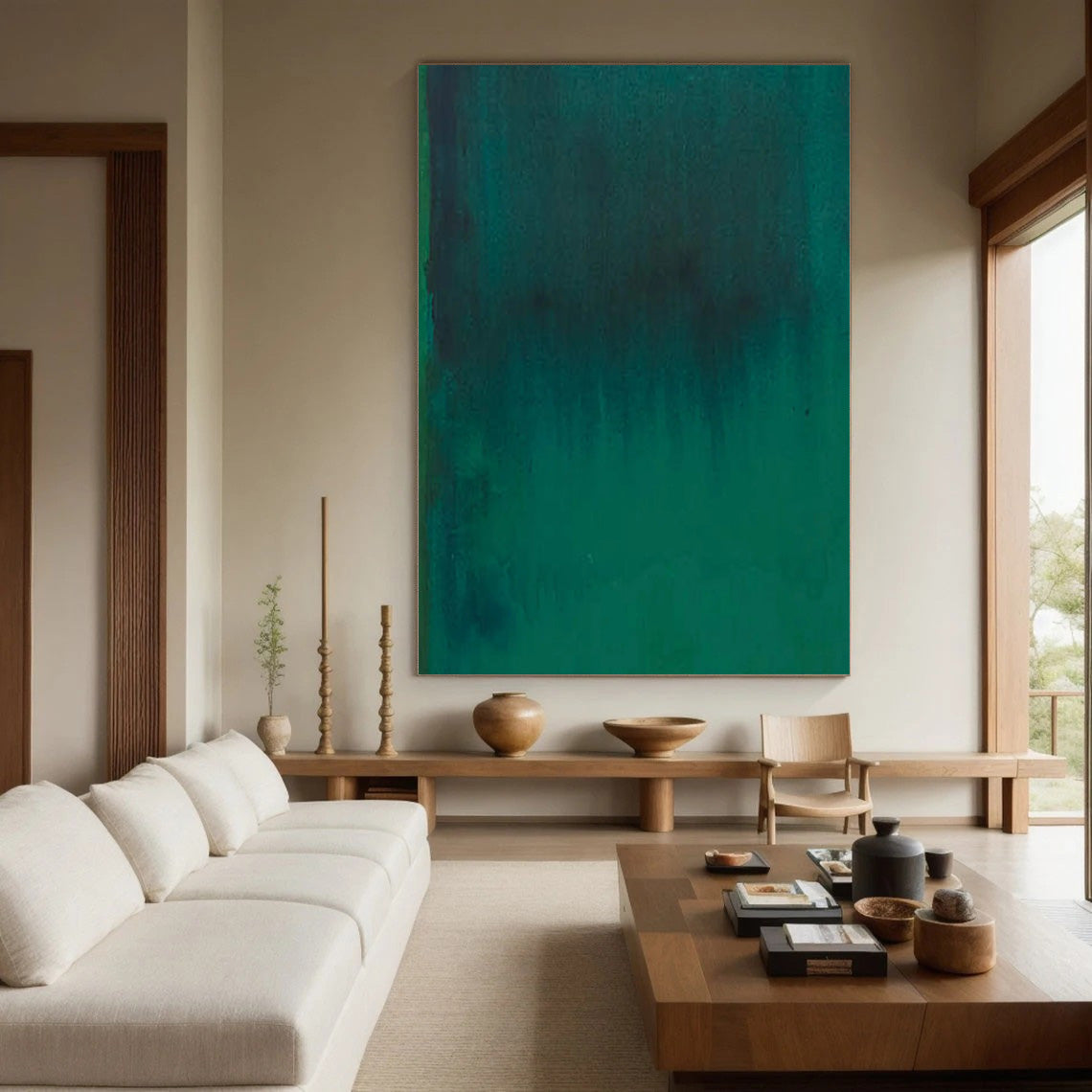 Minimalist Green Abstract Art | Modern Ombre Canvas Wall Decor #JJ 064
