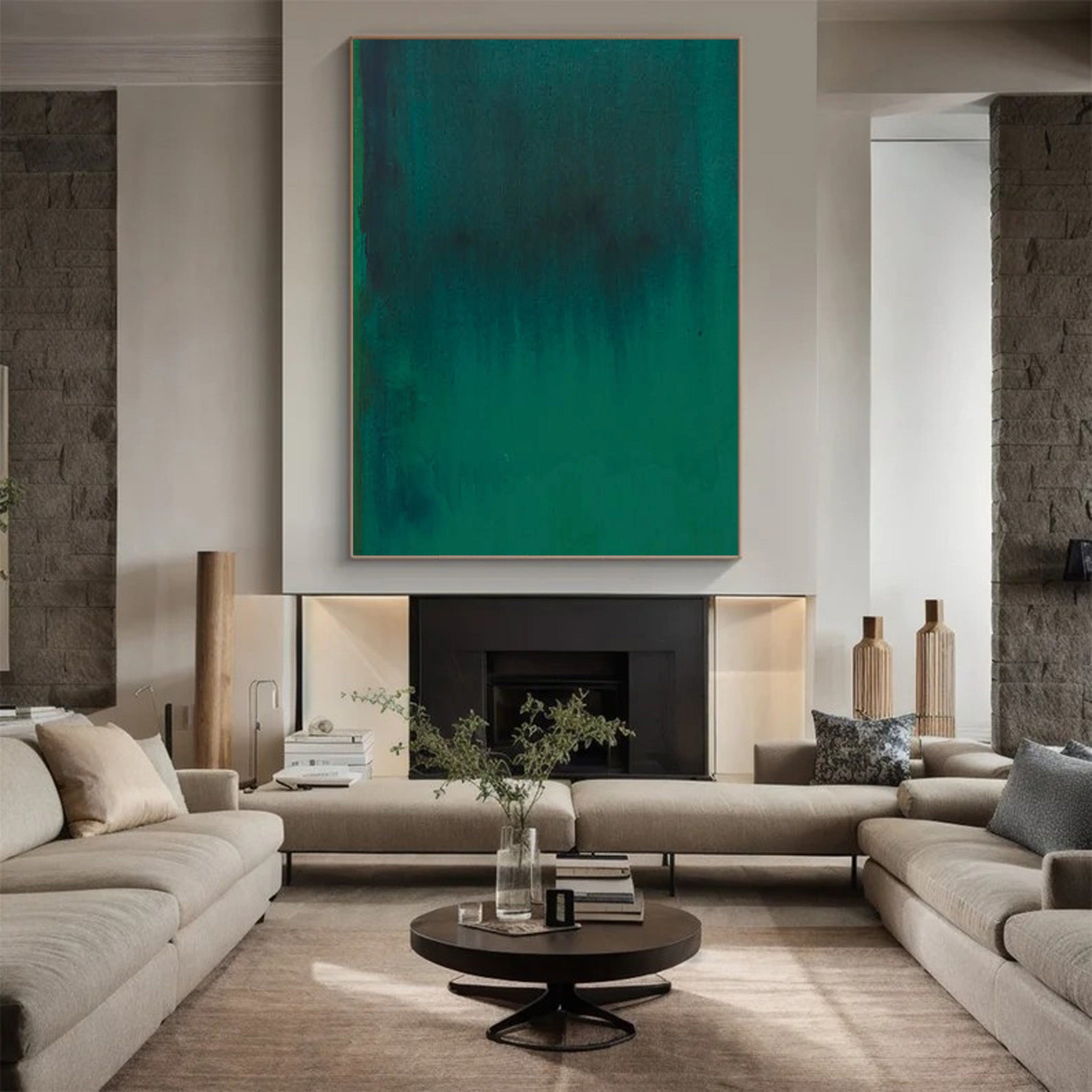 Minimalist Green Abstract Art | Modern Ombre Canvas Wall Decor #JJ 064