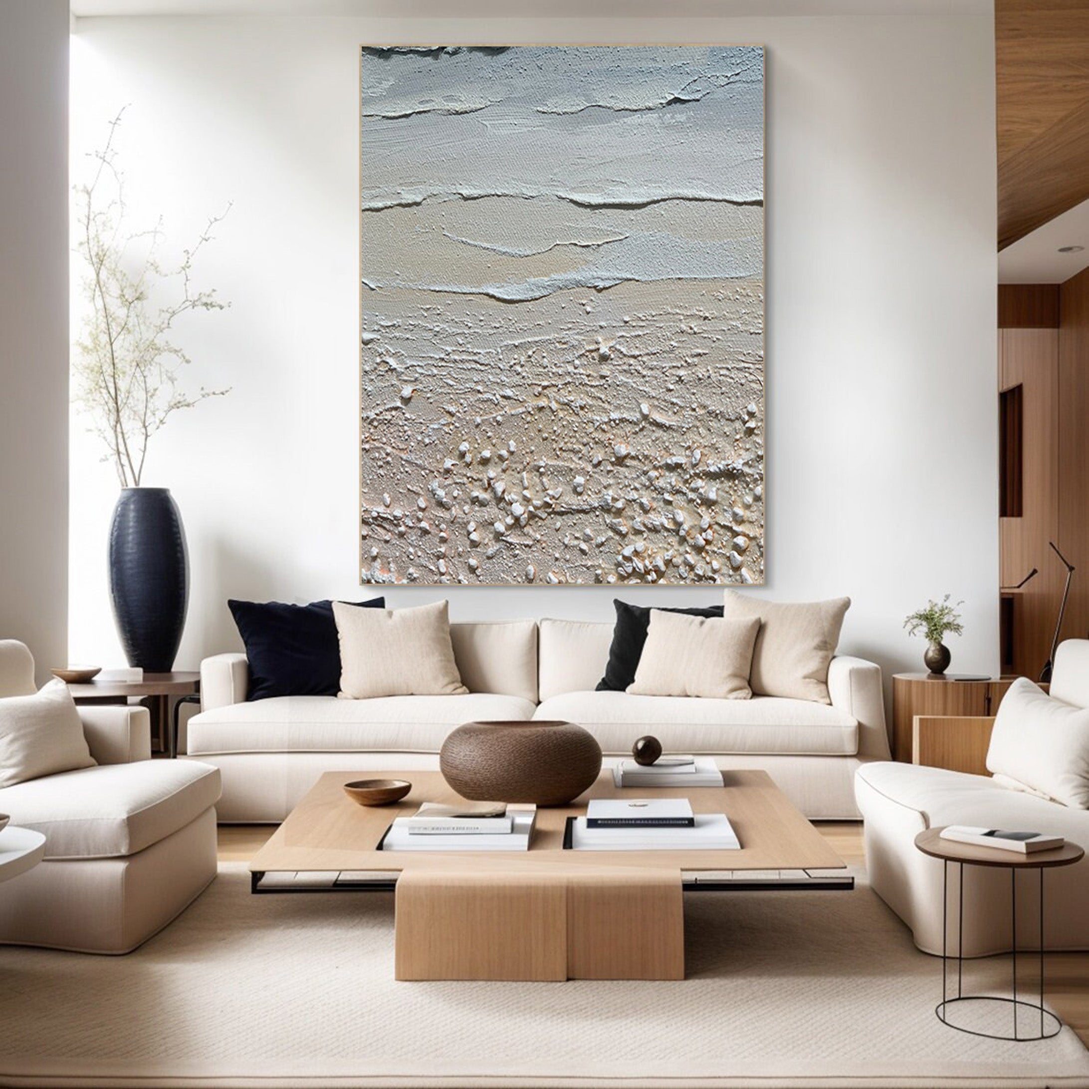Neutral Coastal Abstract Painting | Textured Beige & White Wall Art