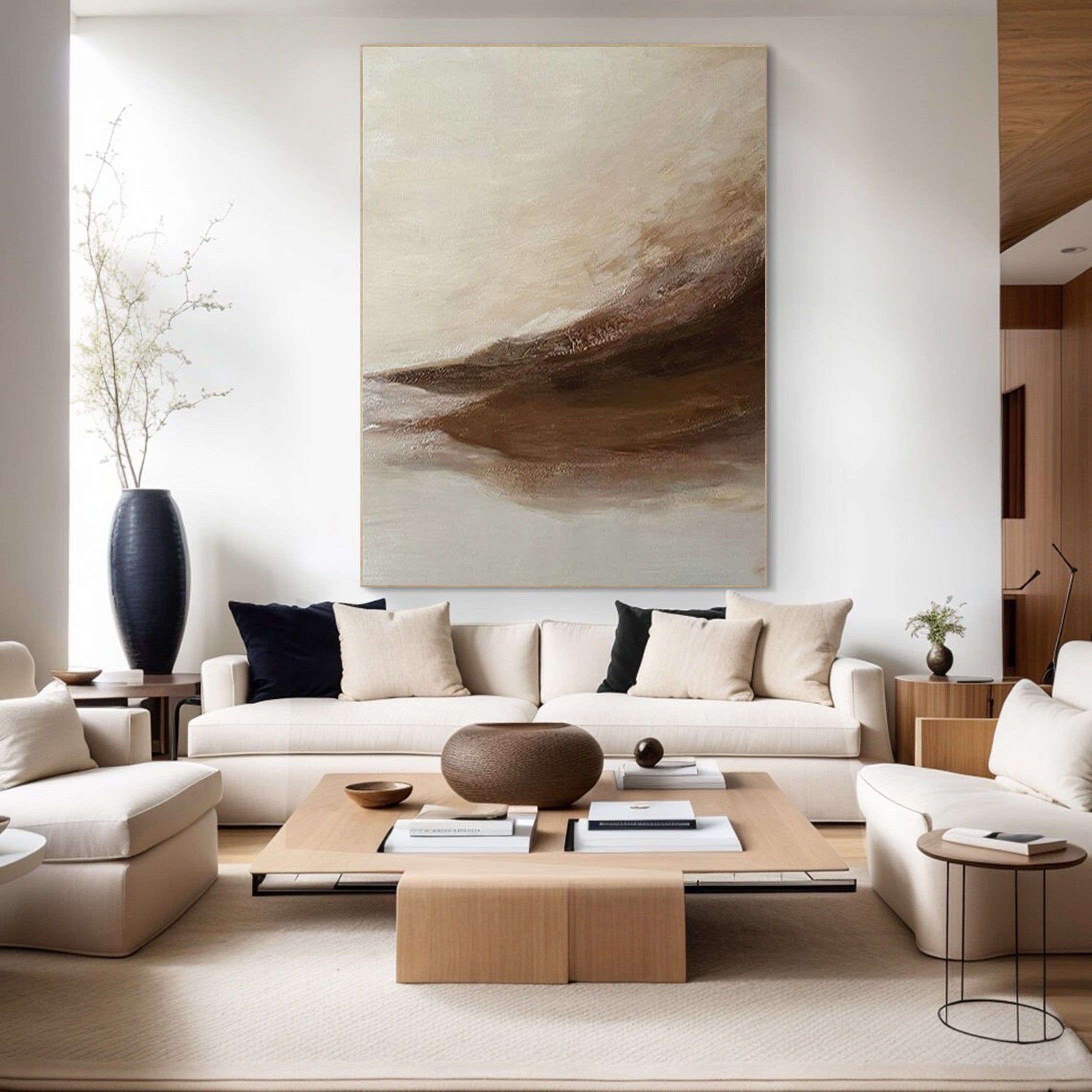 Abstract Landscape Painting | Neutral Beige & Brown Canvas Art #JJ 067