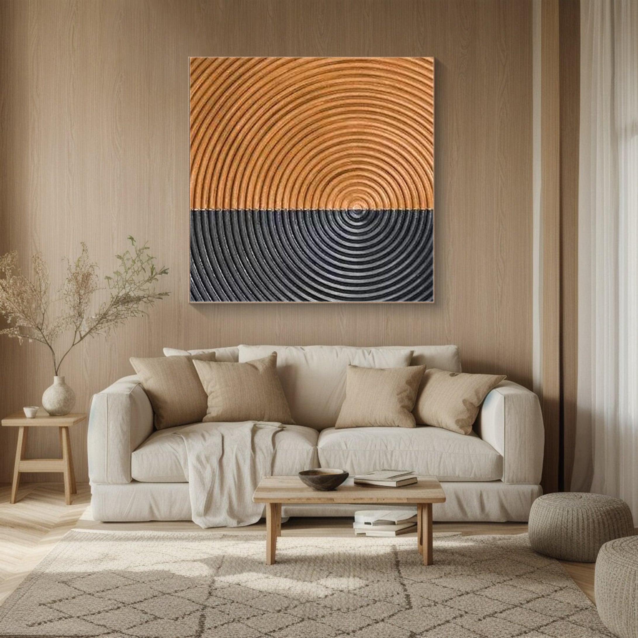 3D Structured Wall Art | Two-Tone Copper & Black Circle Painting #JJ 071