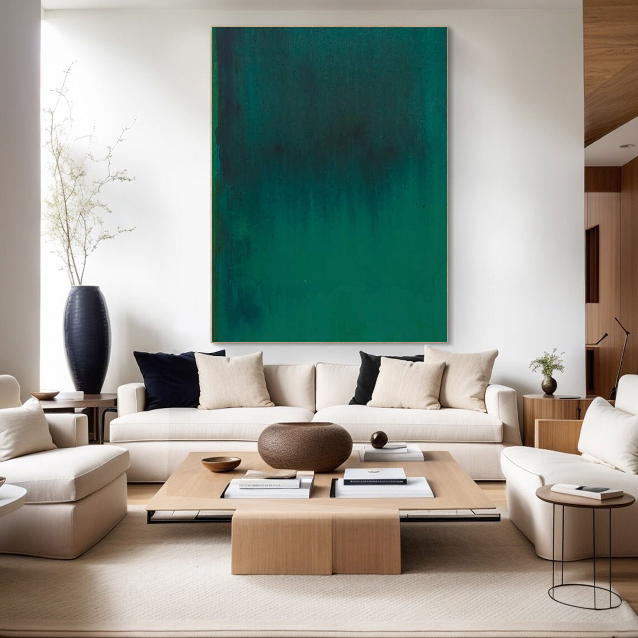 Serene Green Painting for Living Room | Large Abstract Wall Art