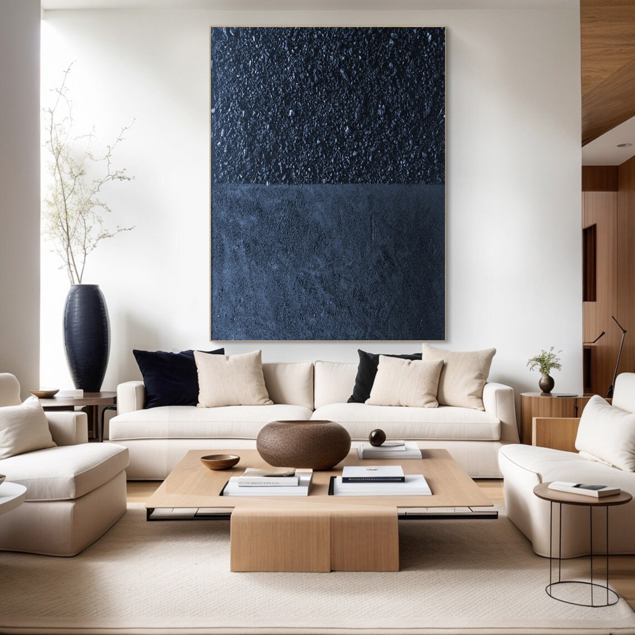 Deep Blue Textured Abstract Oil Painting - Modern Minimalist Art #JJ 062
