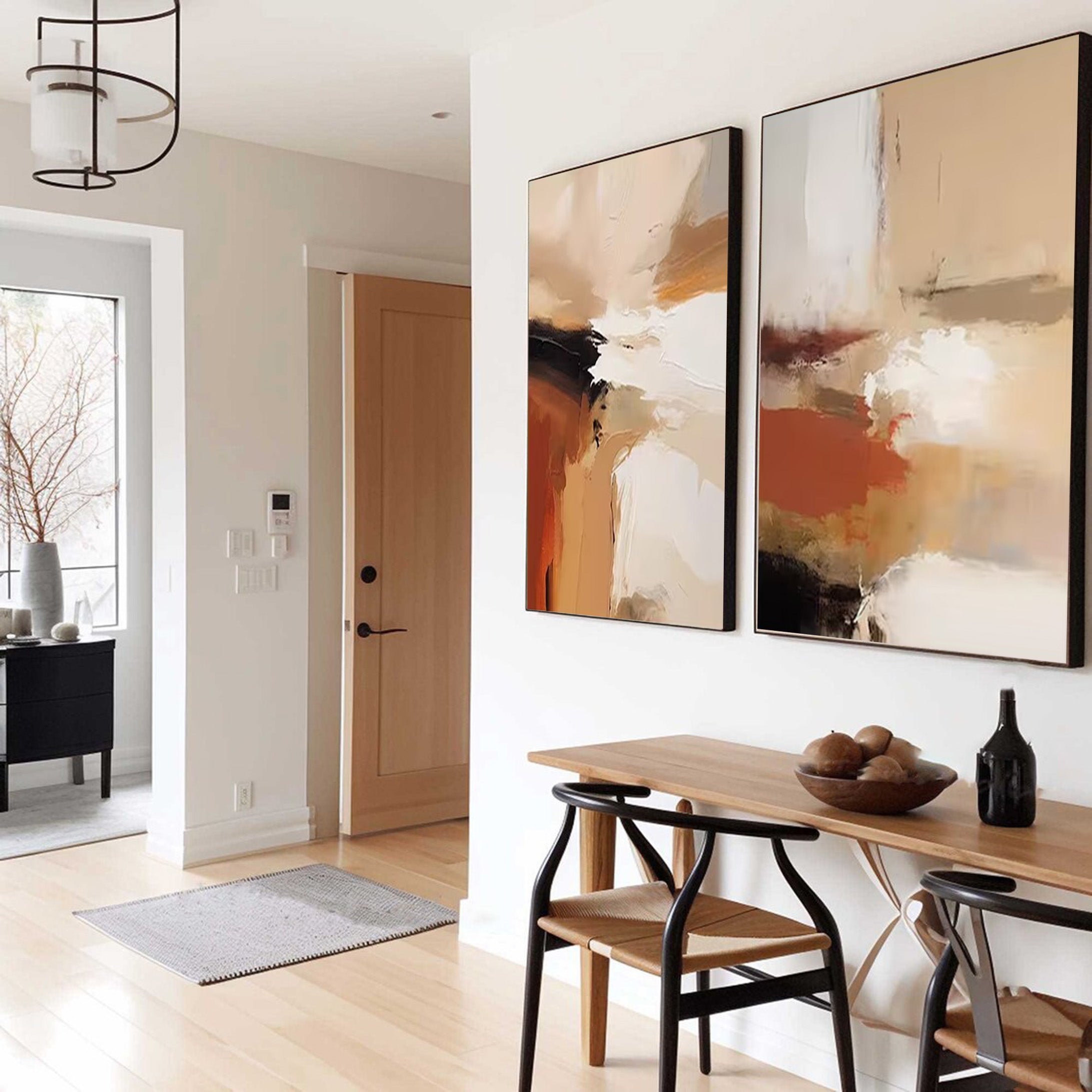 Warm Tone Abstract Paintings - Set of 2 | Modern Contemporary Art #JJ 070