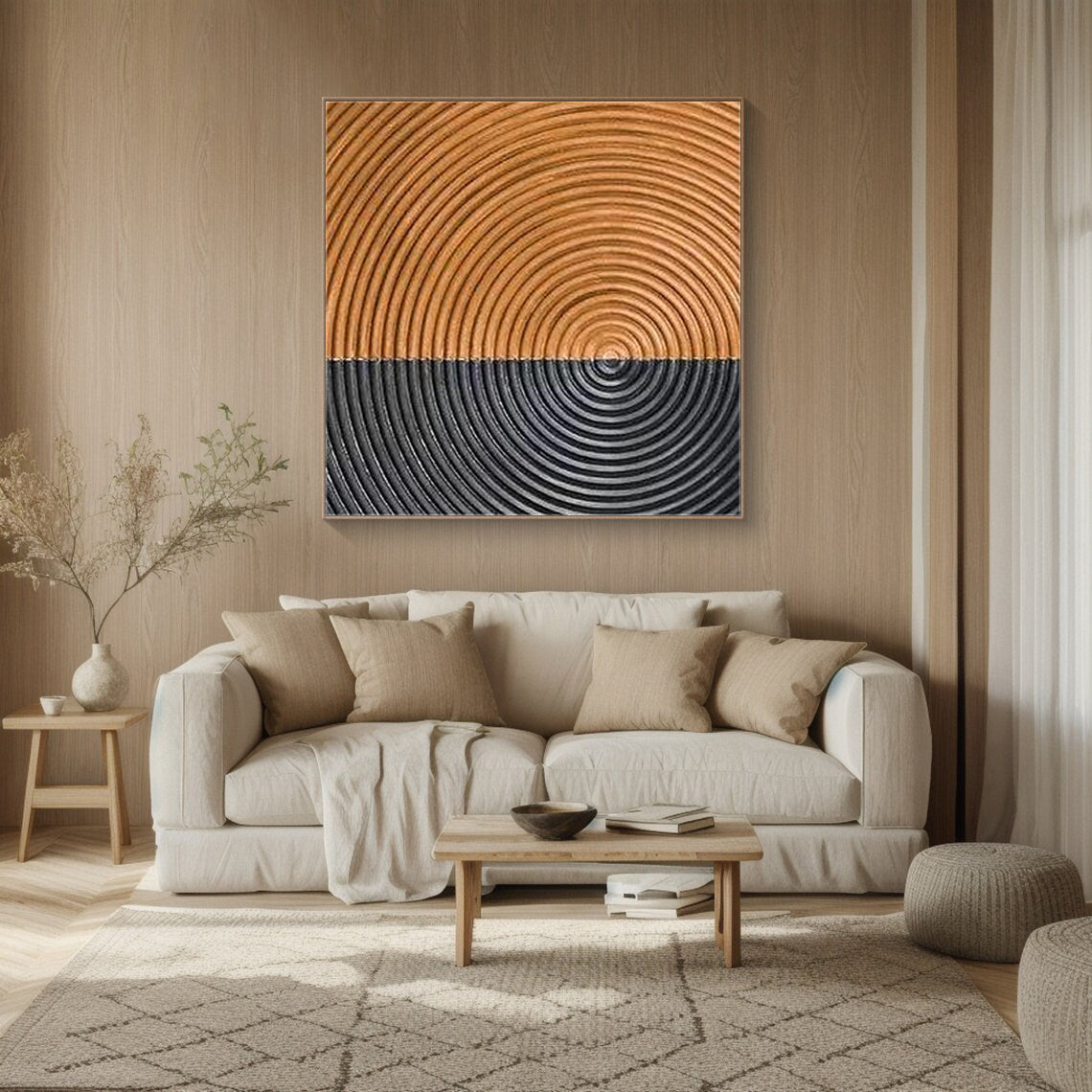 3D Structured Wall Art | Two-Tone Copper & Black Circle Painting #JJ 071