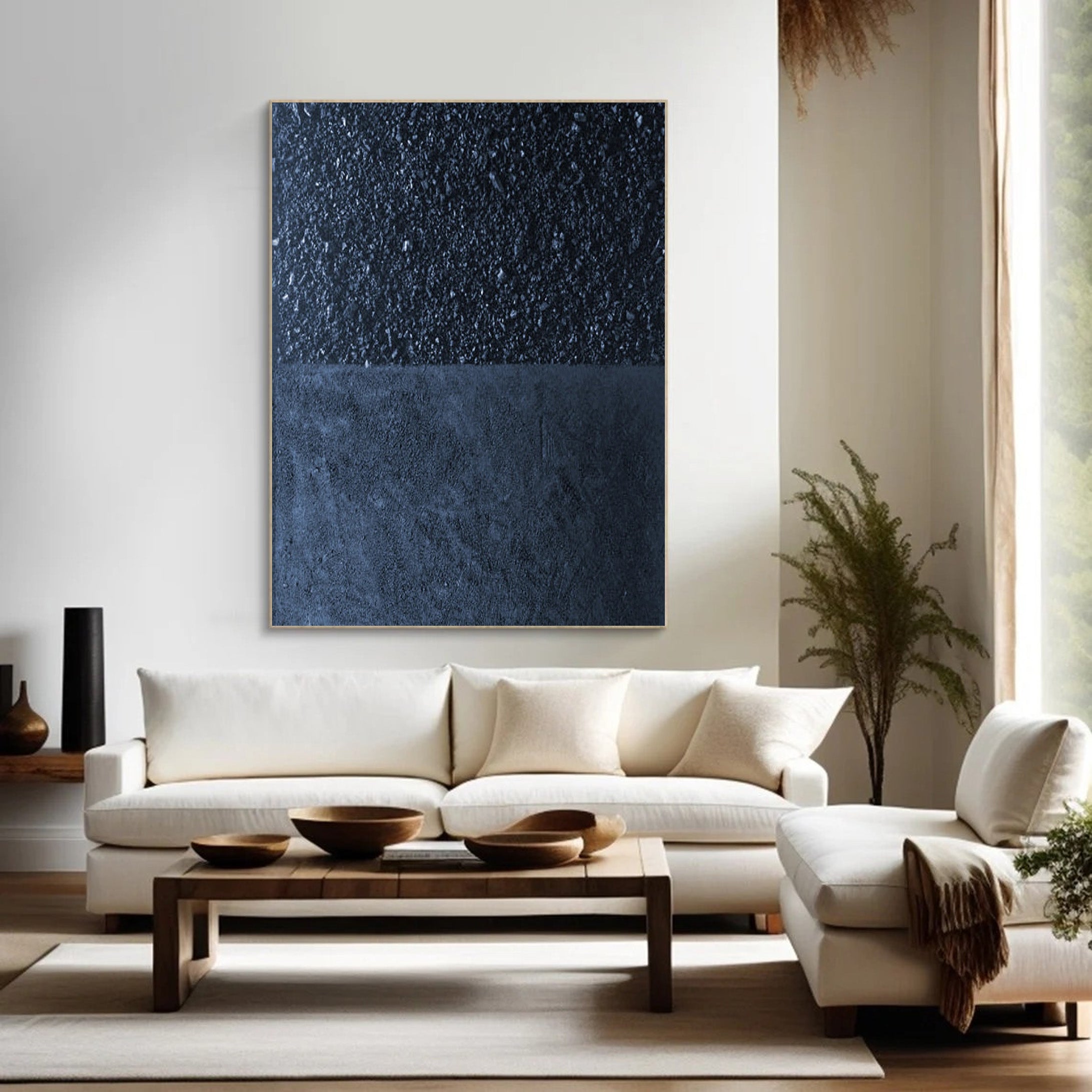 Deep Blue Textured Abstract Oil Painting - Modern Minimalist Art #JJ 062