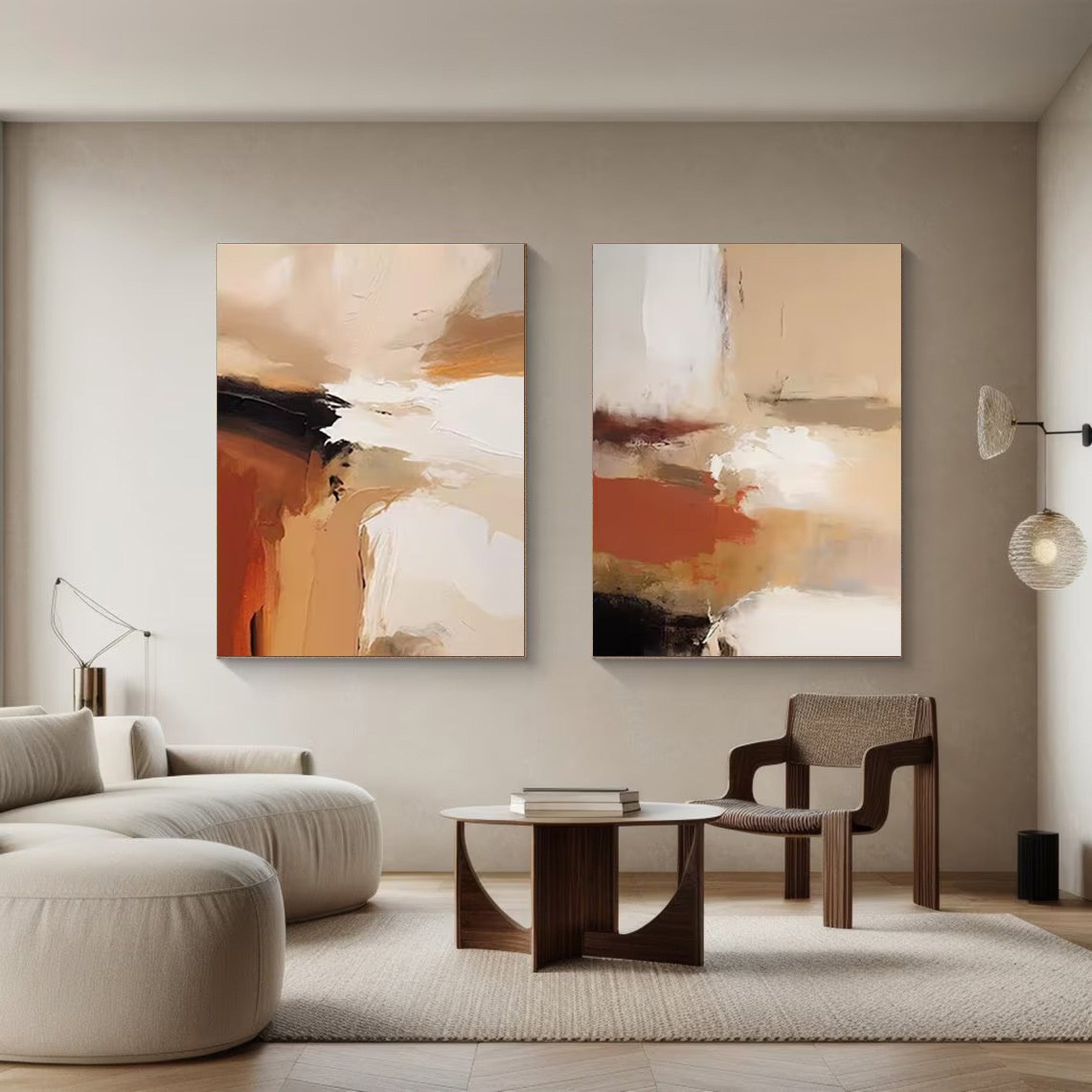 Warm Tone Abstract Paintings - Set of 2 | Modern Contemporary Art #JJ 070