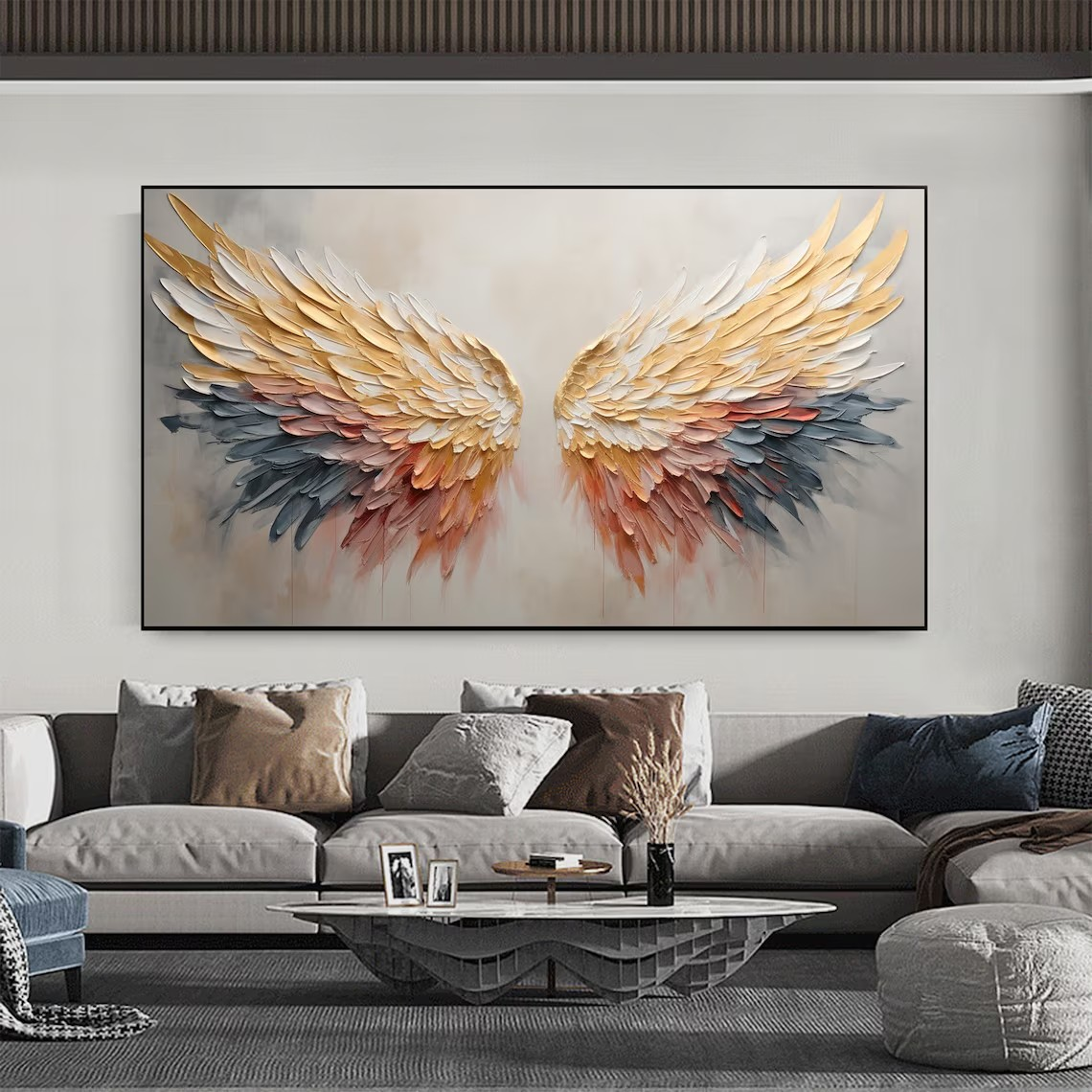 Textured Angel Wings Abstract Oil Painting - Elegant Wall Art #JJ 029