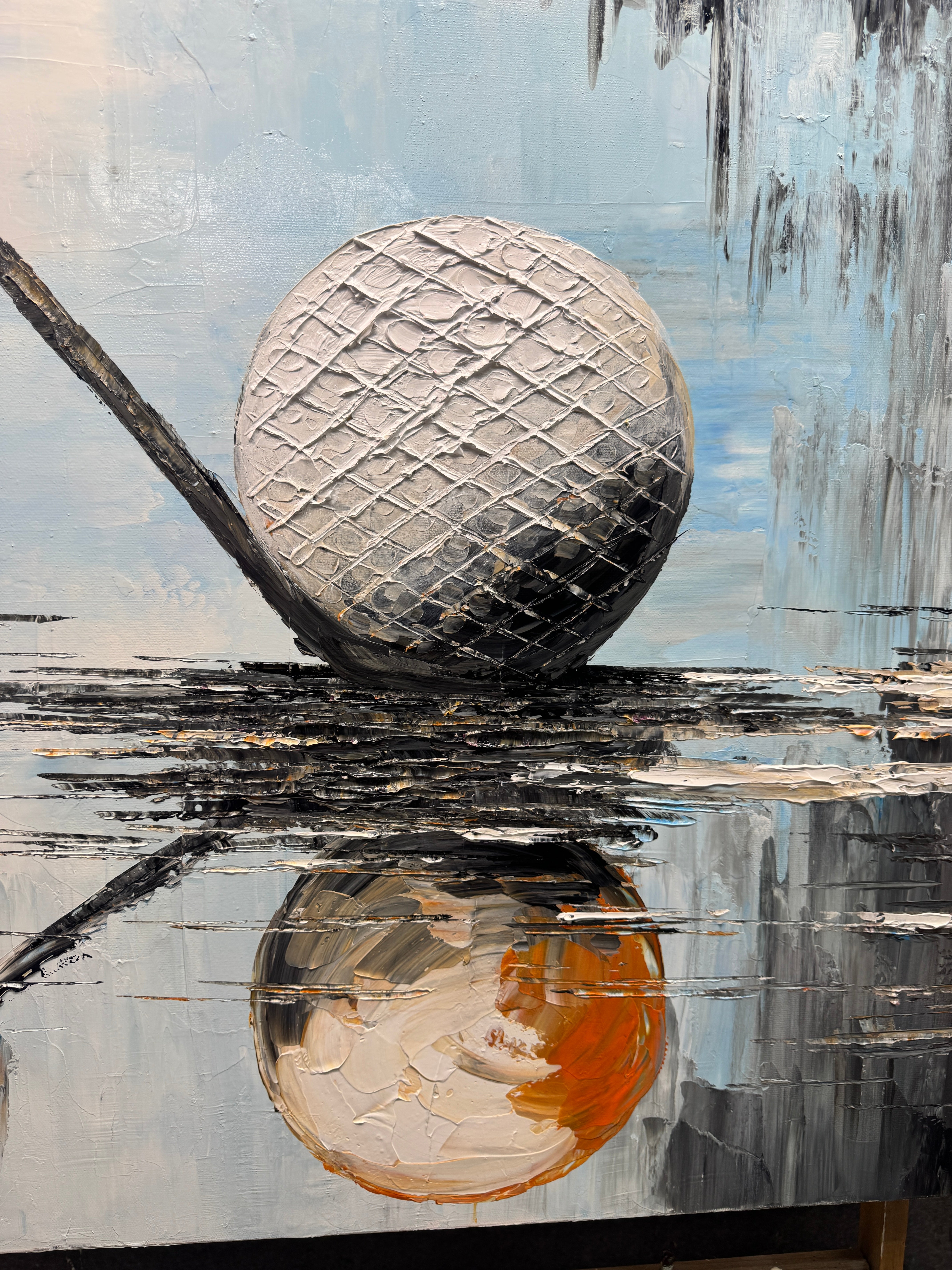 Textured Golf Ball & Club Art | Impasto Sports Painting #AA 236