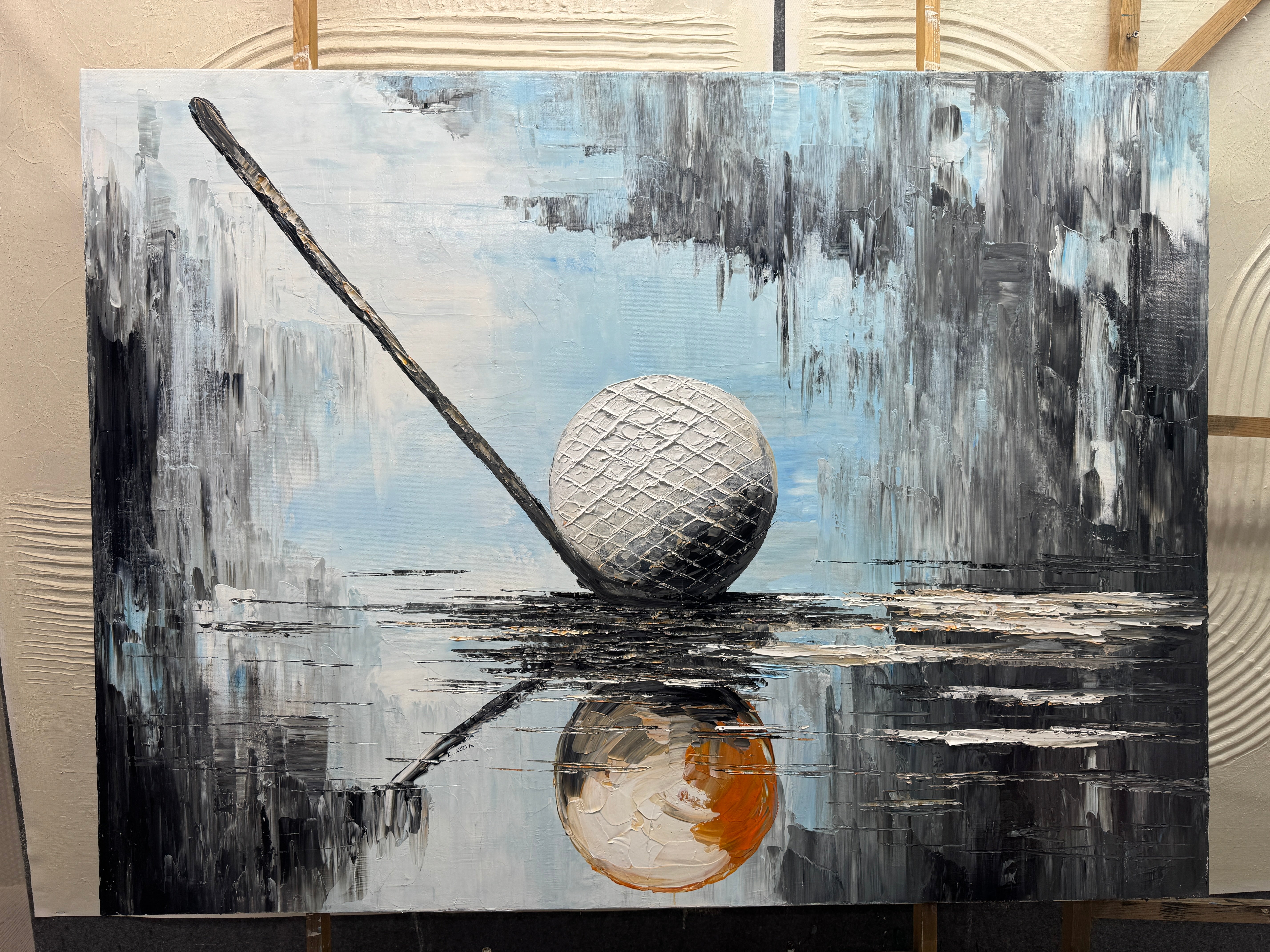 Textured Golf Ball & Club Art | Impasto Sports Painting #AA 236
