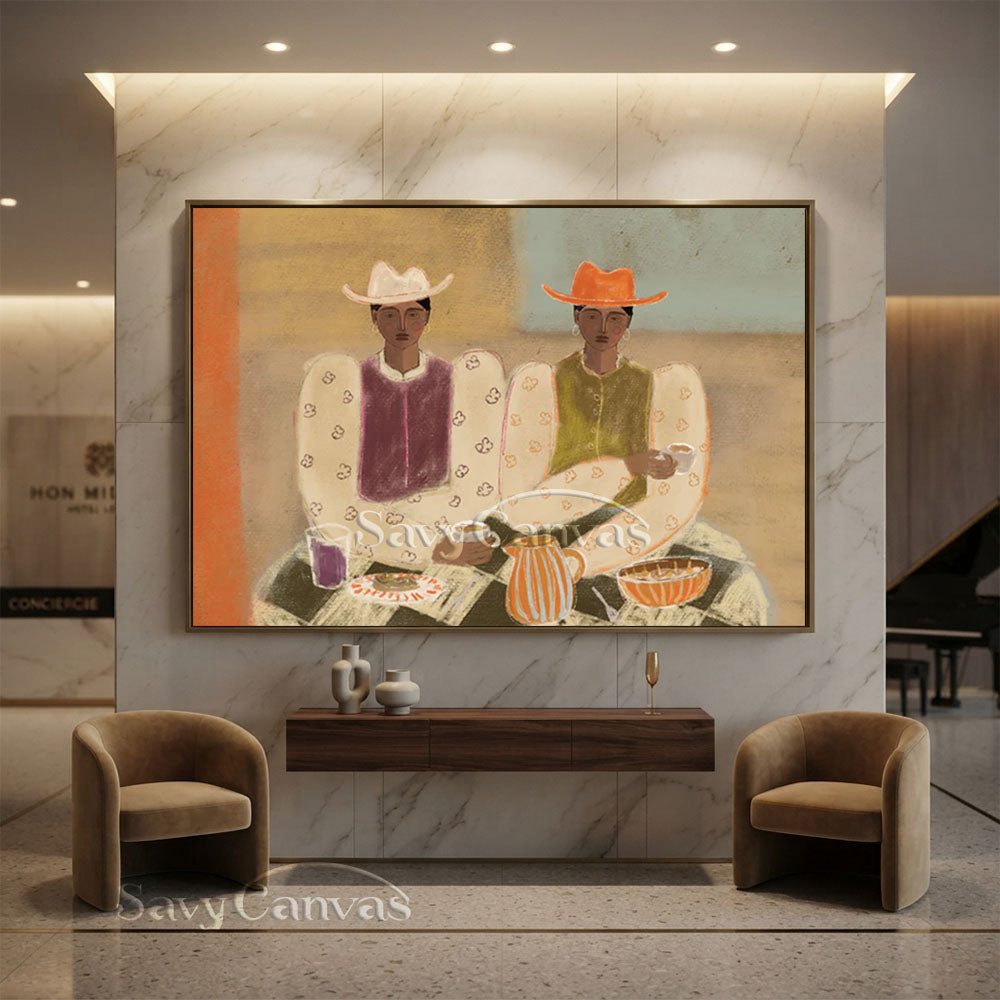 Cowgirl Oil Painting | Abstract Retro Canvas Wall Art #ZC 018
