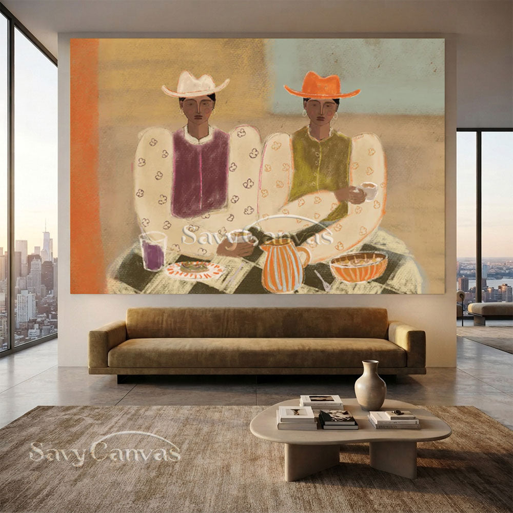 Cowgirl Oil Painting | Abstract Retro Canvas Wall Art #ZC 018