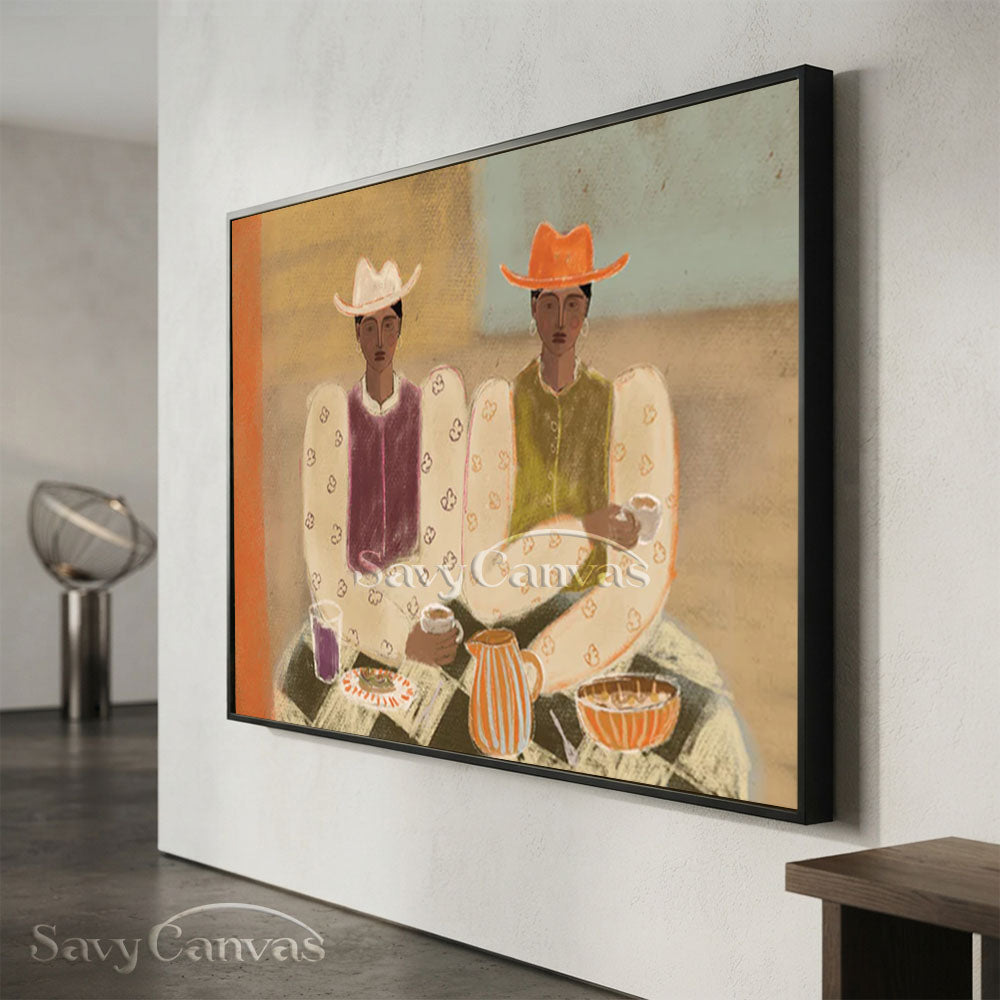 Cowgirl Oil Painting | Abstract Retro Canvas Wall Art #ZC 018