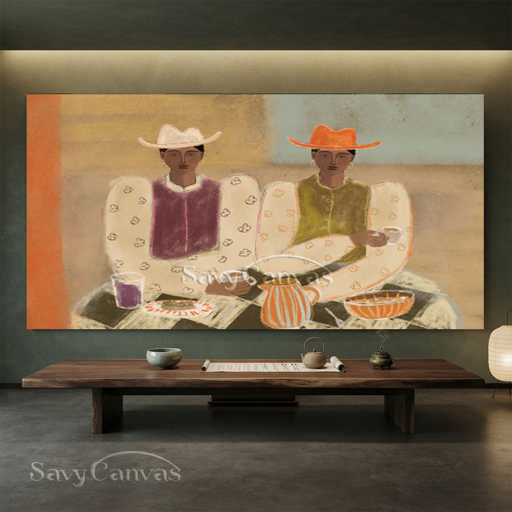 Cowgirl Oil Painting | Abstract Retro Canvas Wall Art #ZC 018