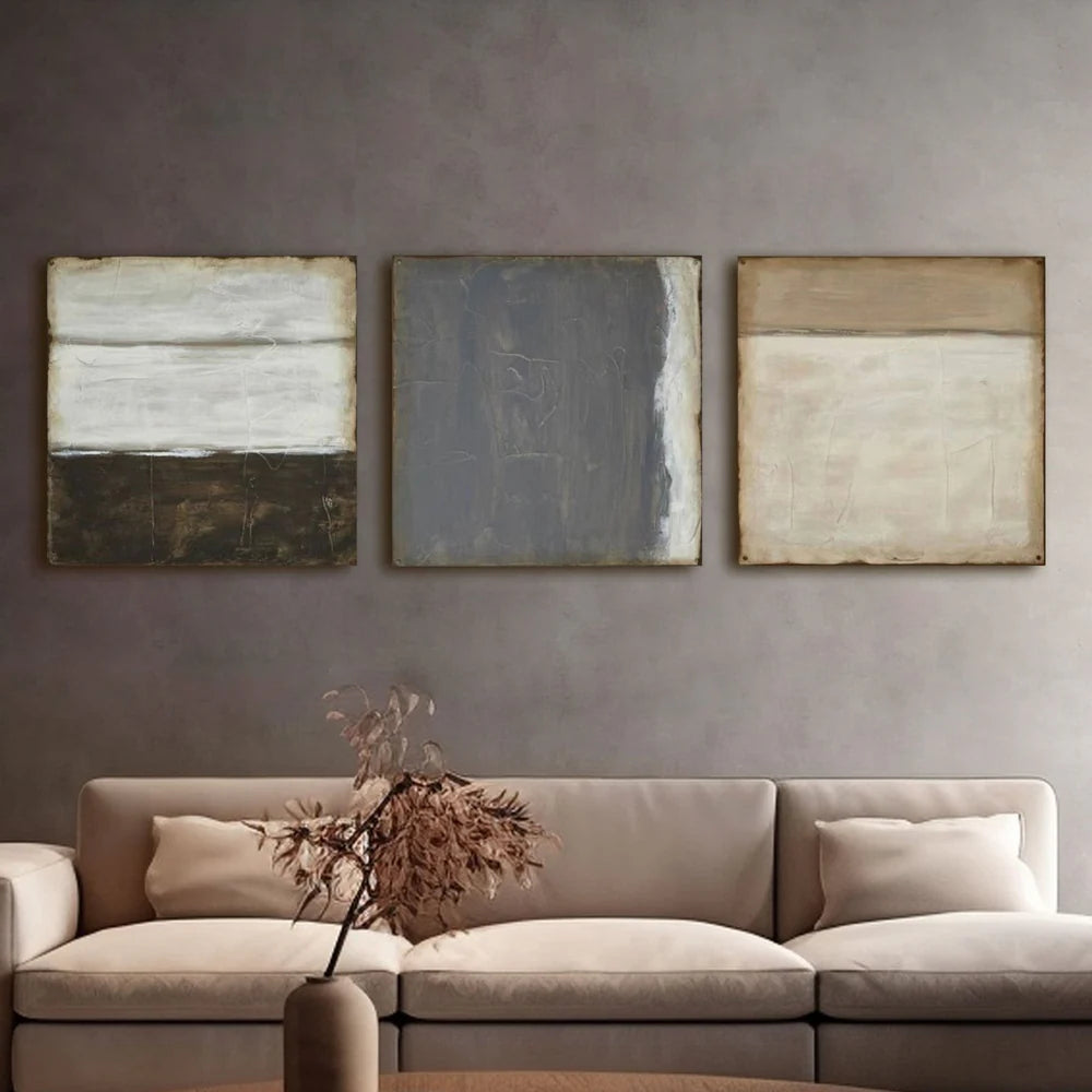 Abstract Triptych Oil Painting Set for Living Room Decor | Neutral Tones #ZZ 002
