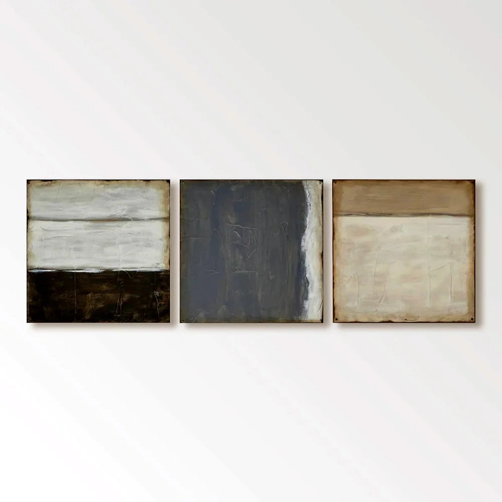 Abstract Triptych Oil Painting Set for Living Room Decor | Neutral Tones #ZZ 002