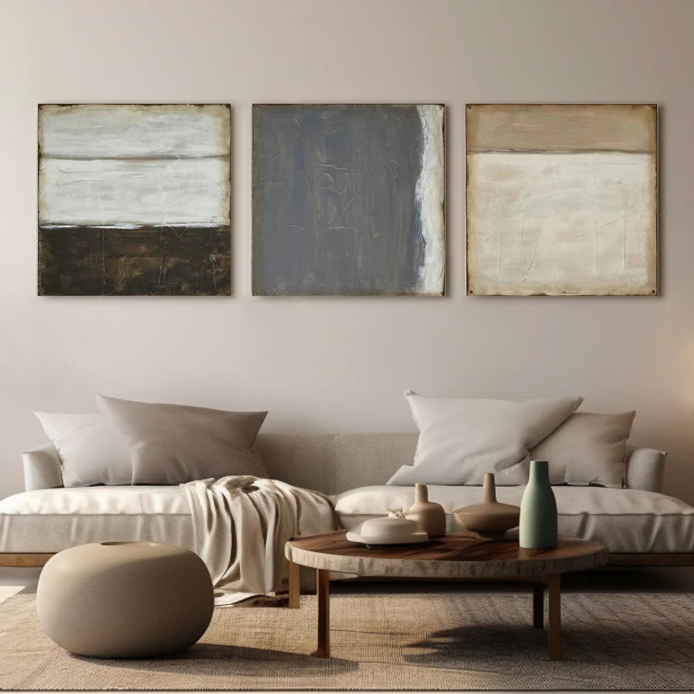Abstract Triptych Oil Painting Set for Living Room Decor | Neutral Tones #ZZ 002
