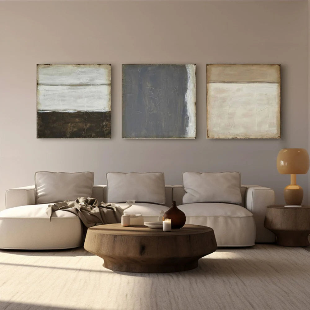 Abstract Triptych Oil Painting Set for Living Room Decor | Neutral Tones #ZZ 002