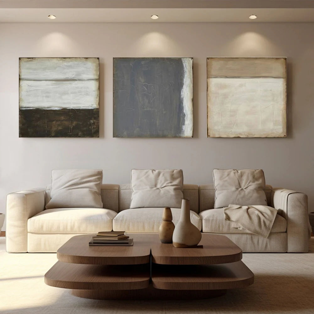 Abstract Triptych Oil Painting Set for Living Room Decor | Neutral Tones #ZZ 002