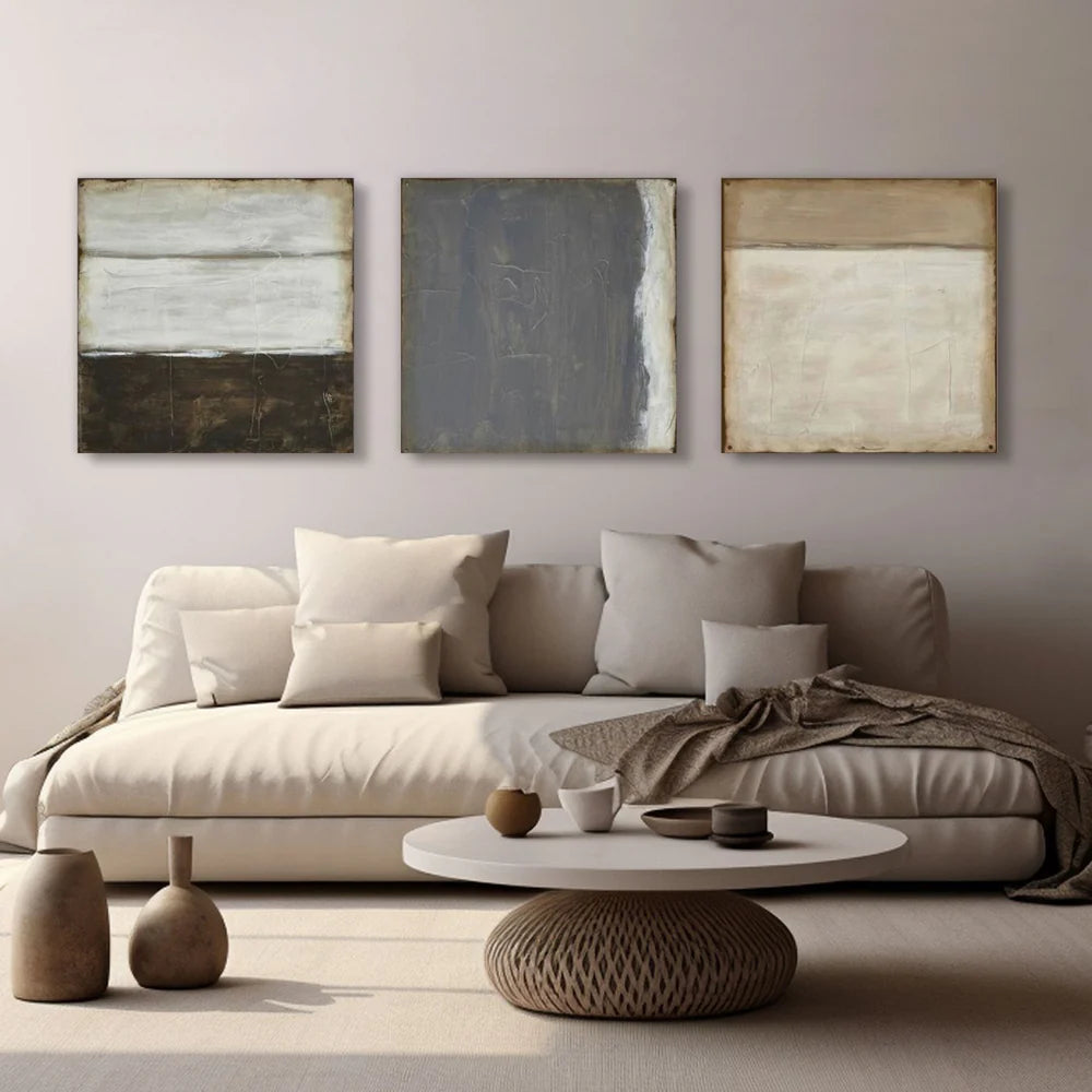 Abstract Triptych Oil Painting Set for Living Room Decor | Neutral Tones #ZZ 002