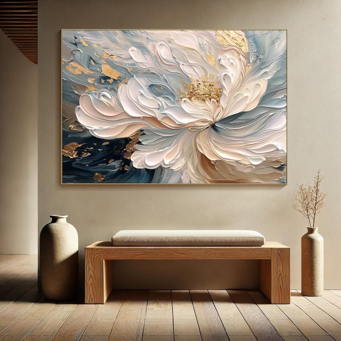 Large Abstract Flower Oil Painting for Living Room Decor #TC 099