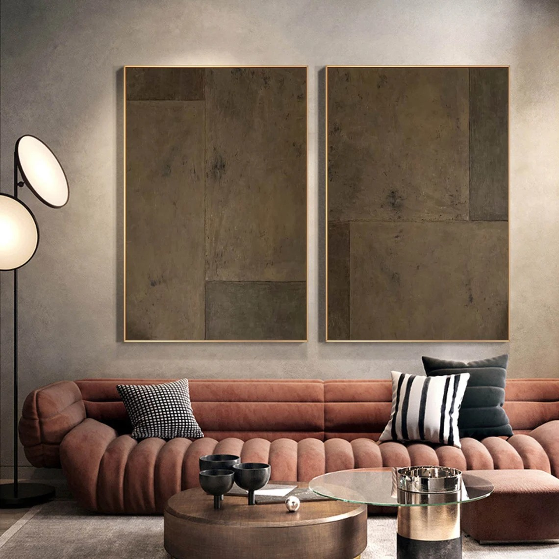 Geometric Abstraction Wall Art Set - Textured Brown Painting | #TC 046