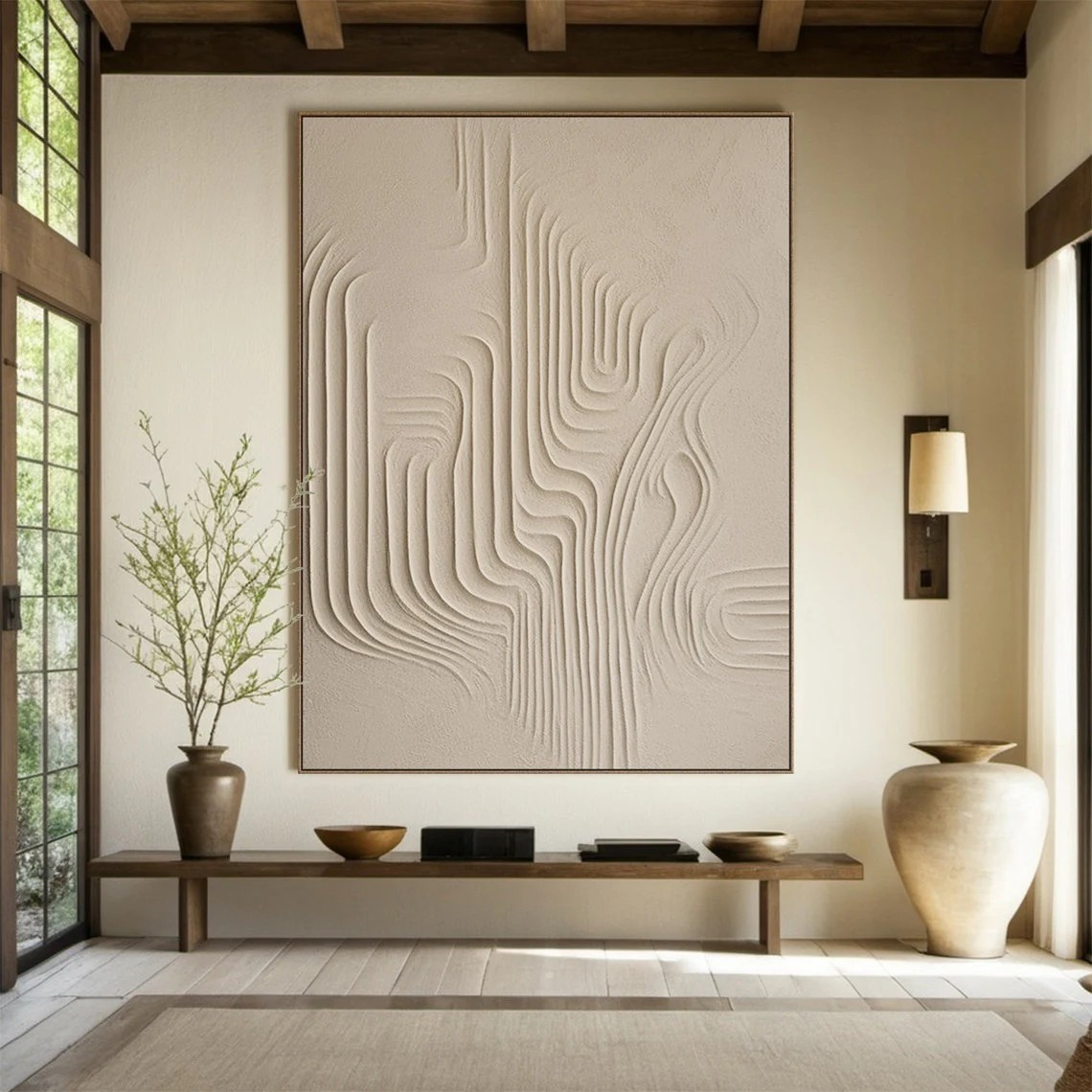 Living Room Art - Large Beige Textured Abstract Painting #TC 054