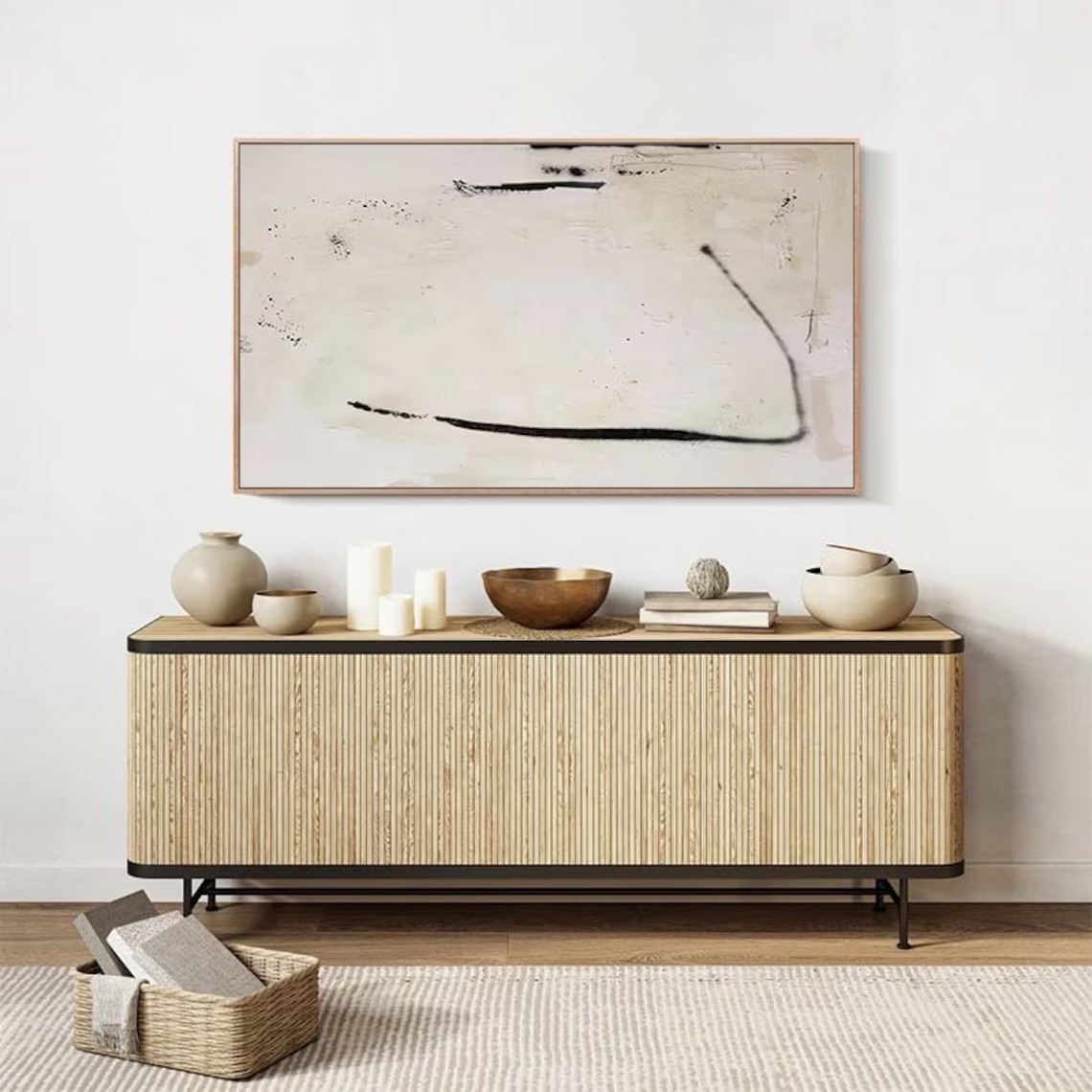 Large Abstract Canvas Art - Black & White Oil Painting #TC 108