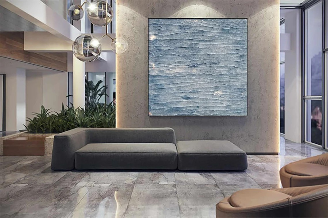 Textured Blue Wall Art - Modern Abstract Painting