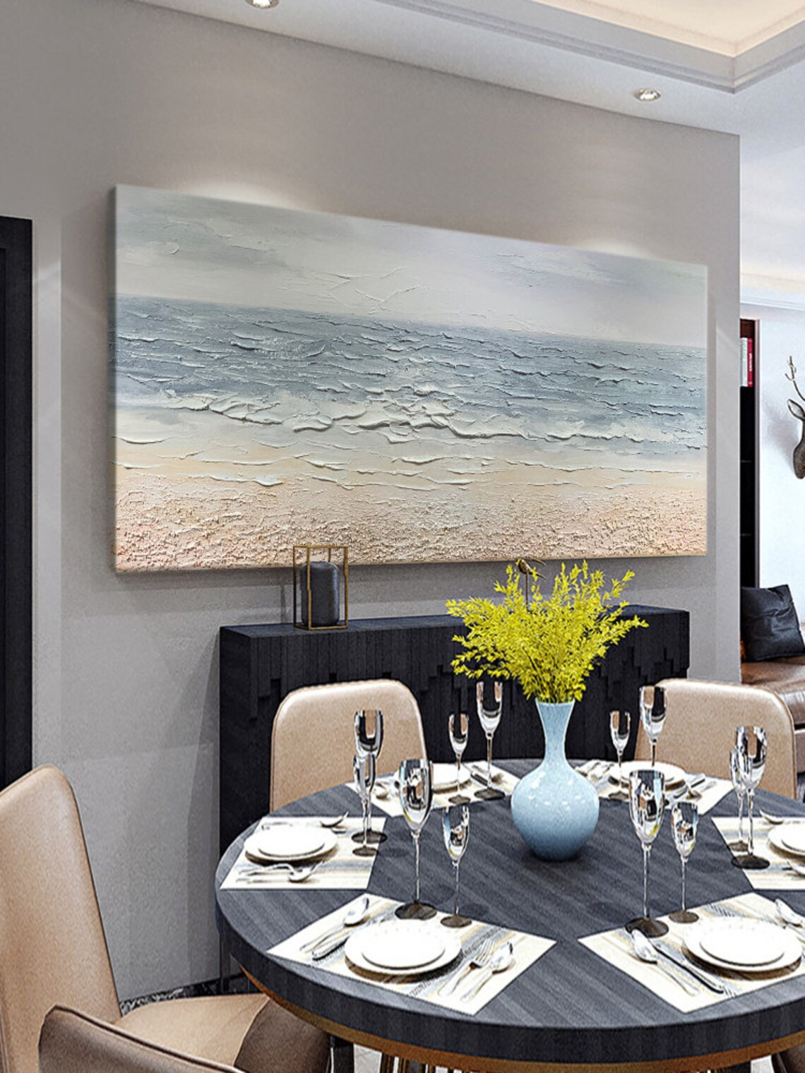 Calm Seascape Textured Abstract Oil Painting - Beach Art #JJ 032