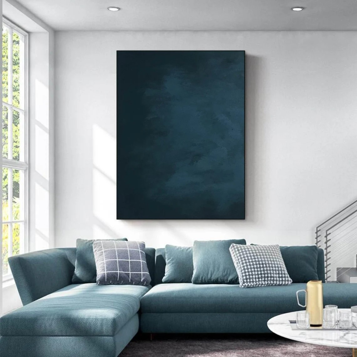 Large Vertical Abstract Painting - Navy Blue Minimalist Canvas Art  #TC 013