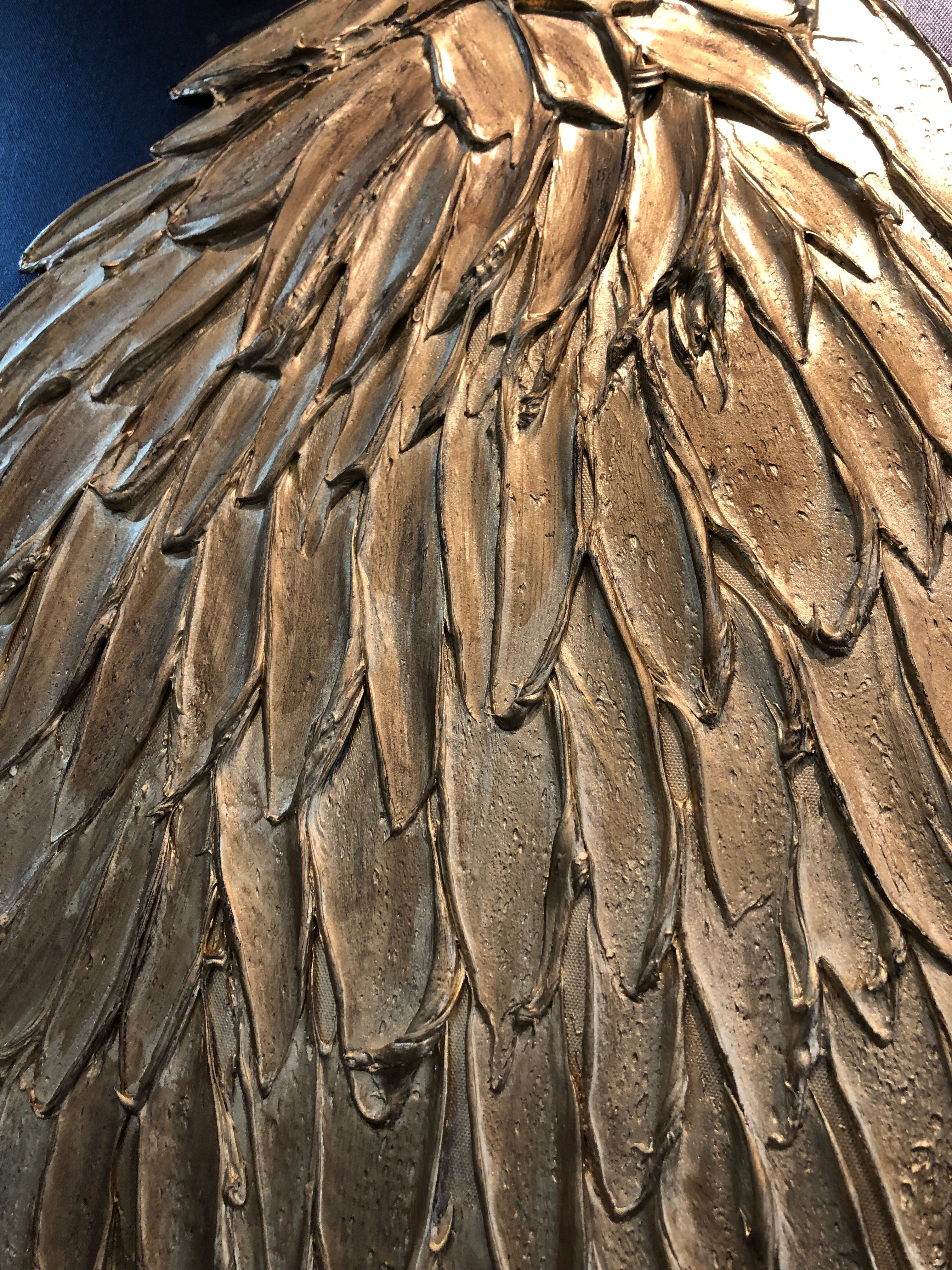 Gold Angel Wings 3D Texture Oil Painting on Black Canvas #SS 006