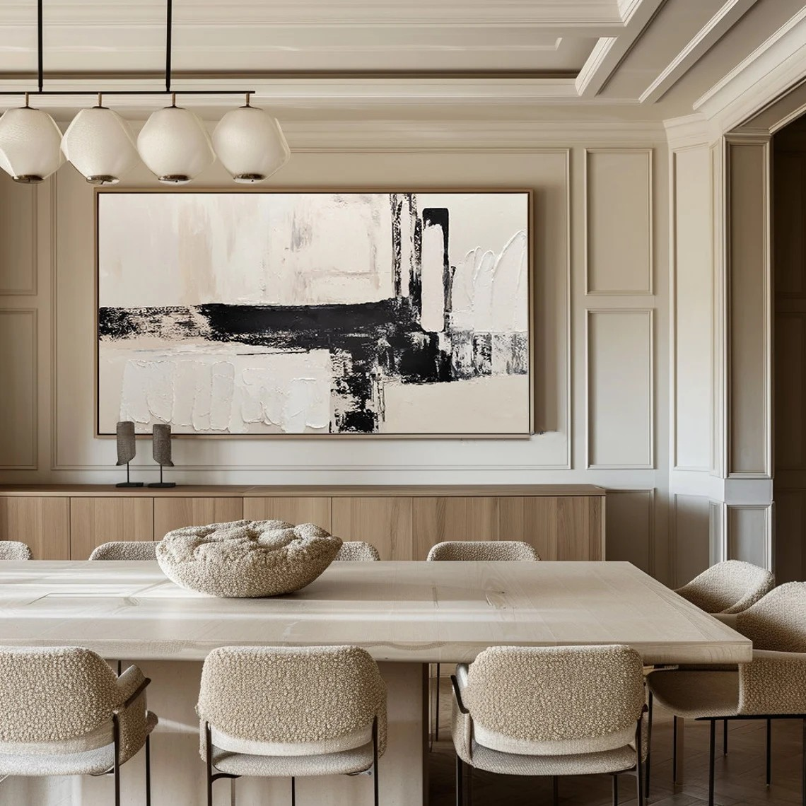 Large Abstract Black and White Textured Art #TC 107