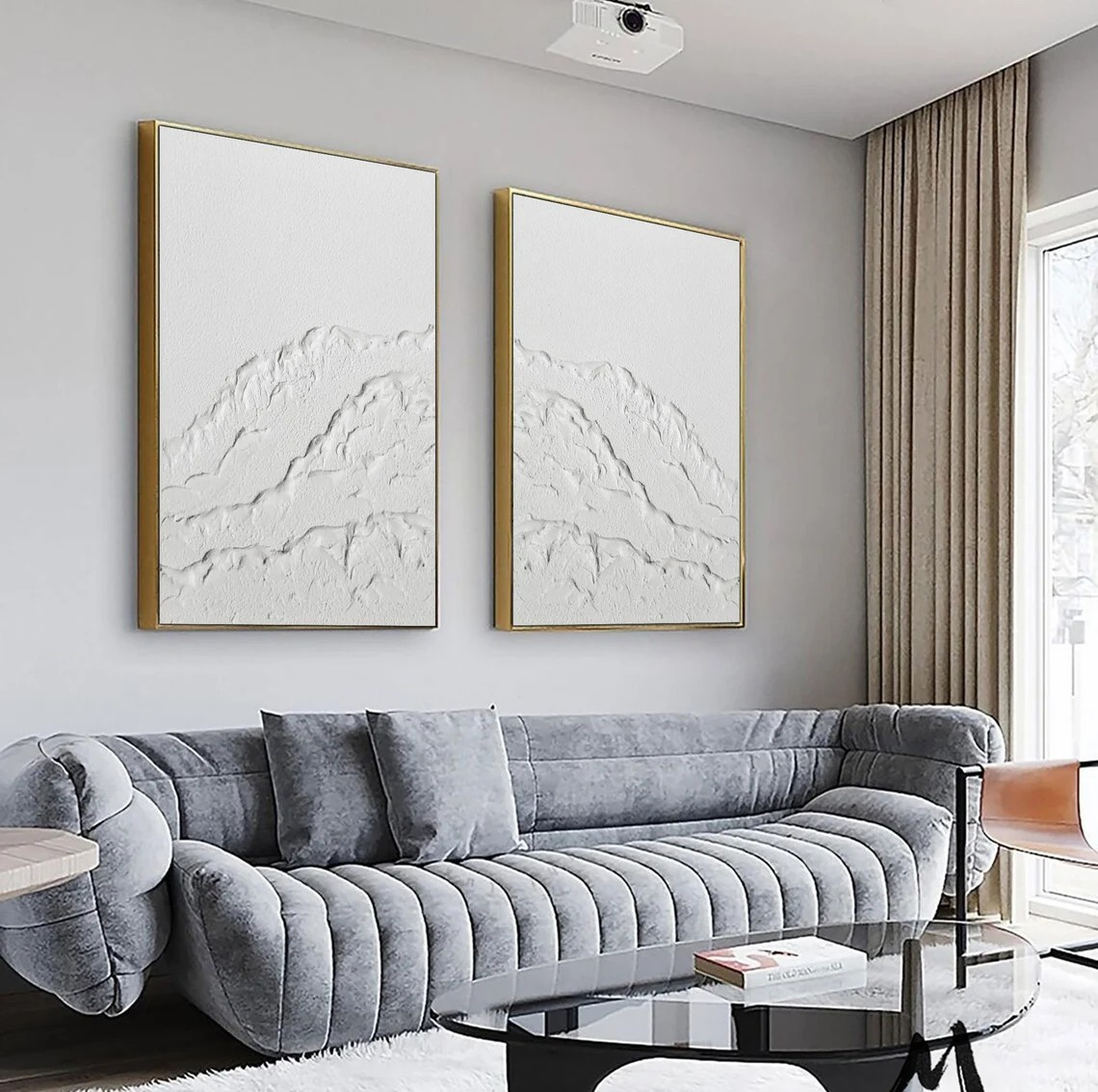 White Textured Abstract Diptych - Minimalist Landscape Art #JJ 026