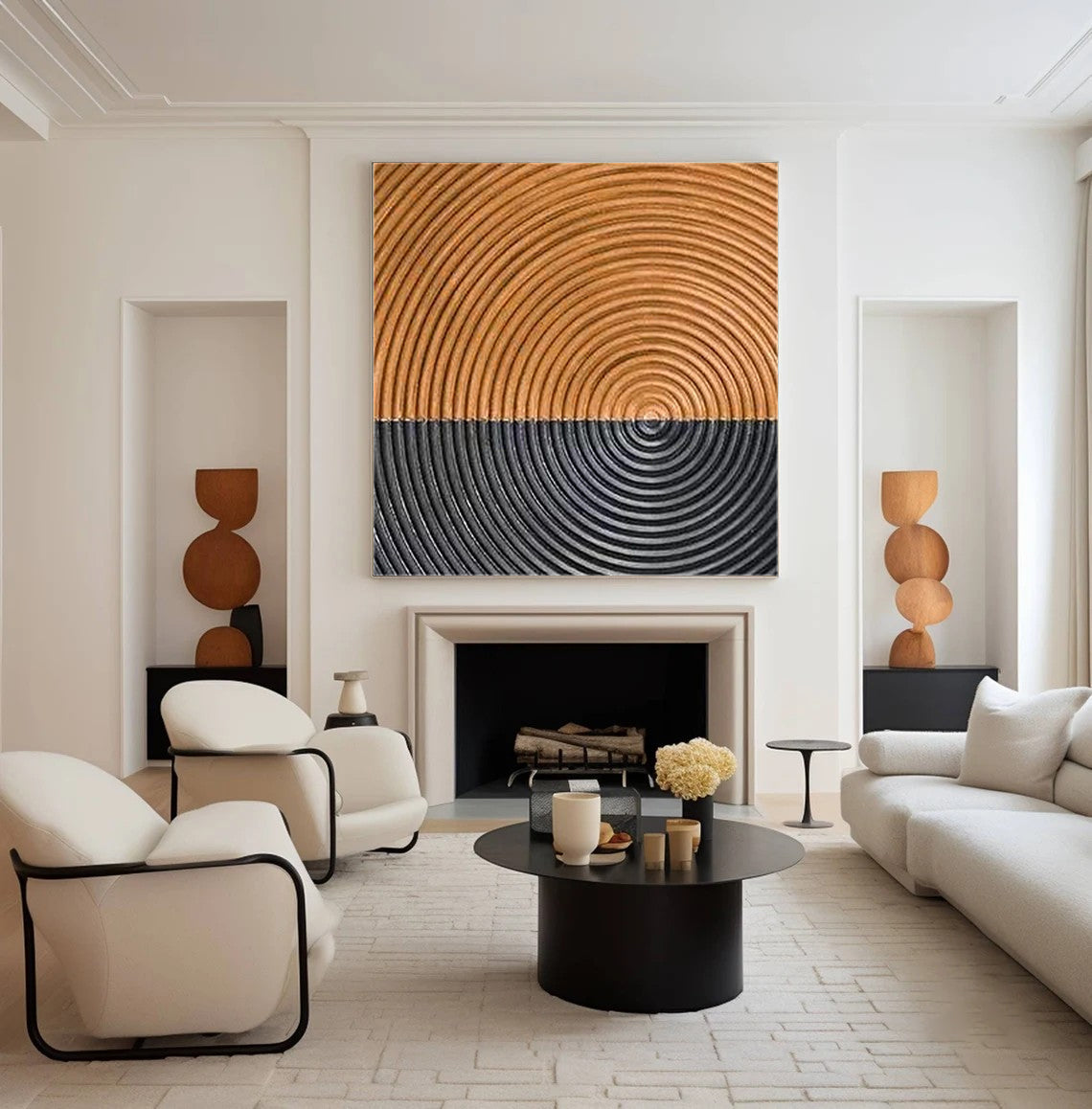 3D Structured Wall Art | Two-Tone Copper & Black Circle Painting #JJ 071