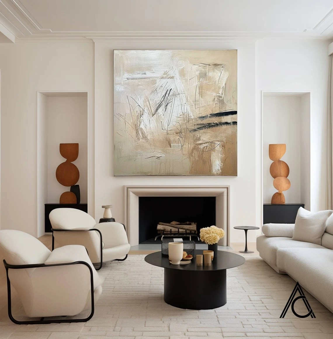 Large Abstract Oil Painting for Dining Room - Neutral Tones #JJ 024