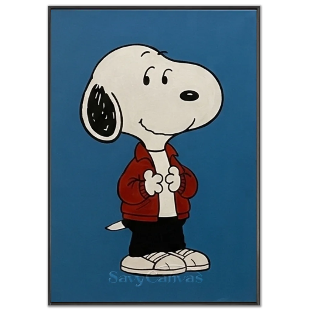Pop Art Snoopy Canvas Oil Painting, Blue Cartoon Wall Art #SS 373