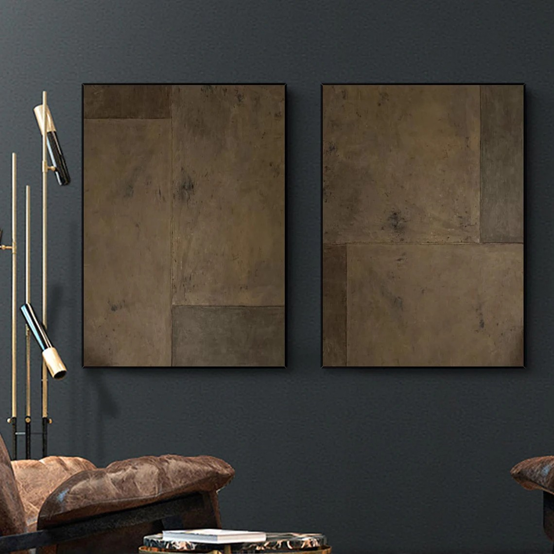 Geometric Abstraction Wall Art Set - Textured Brown Painting | #TC 046