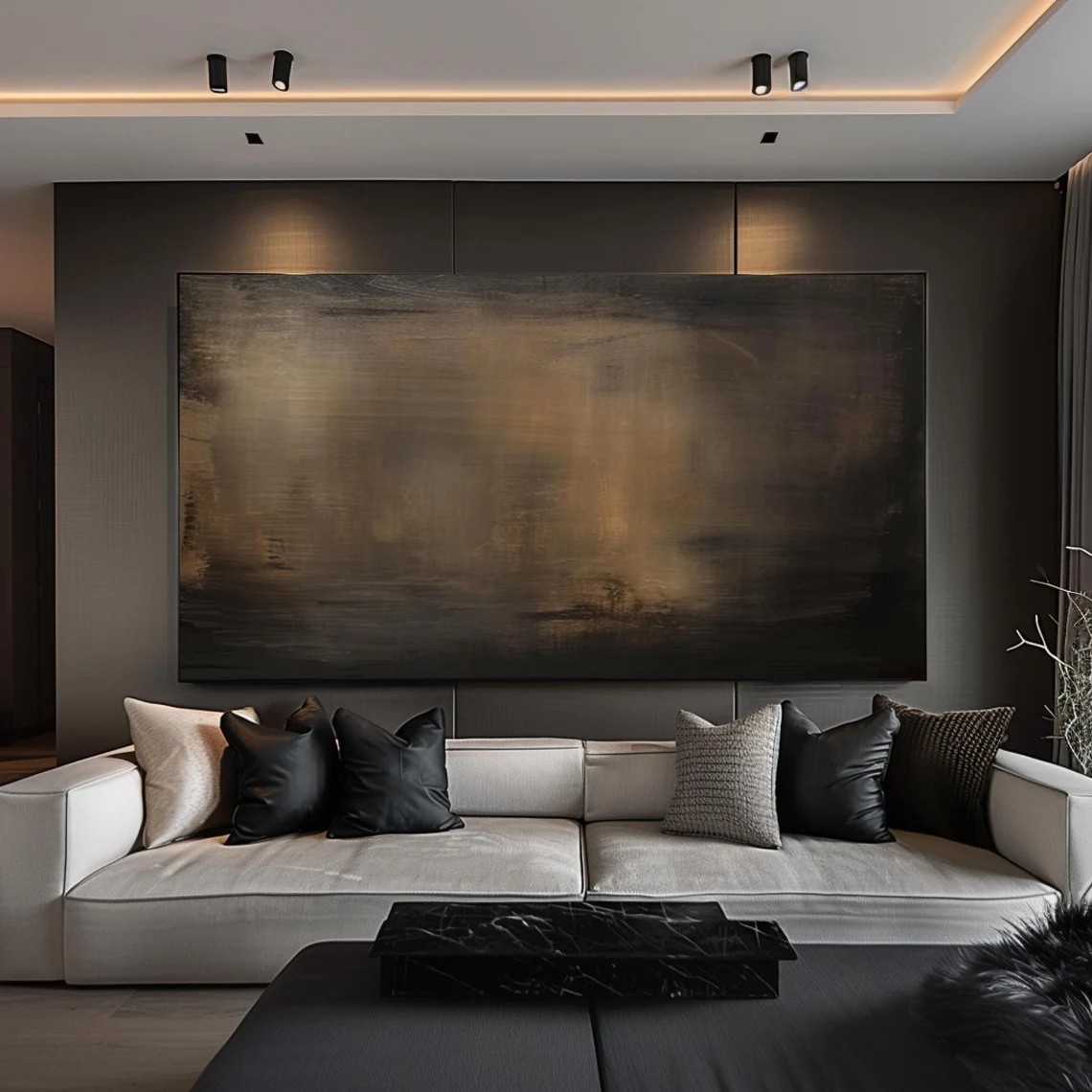 Large Minimalist Abstract Painting - Handmade Brown and Black Wall Decor  #TC 012