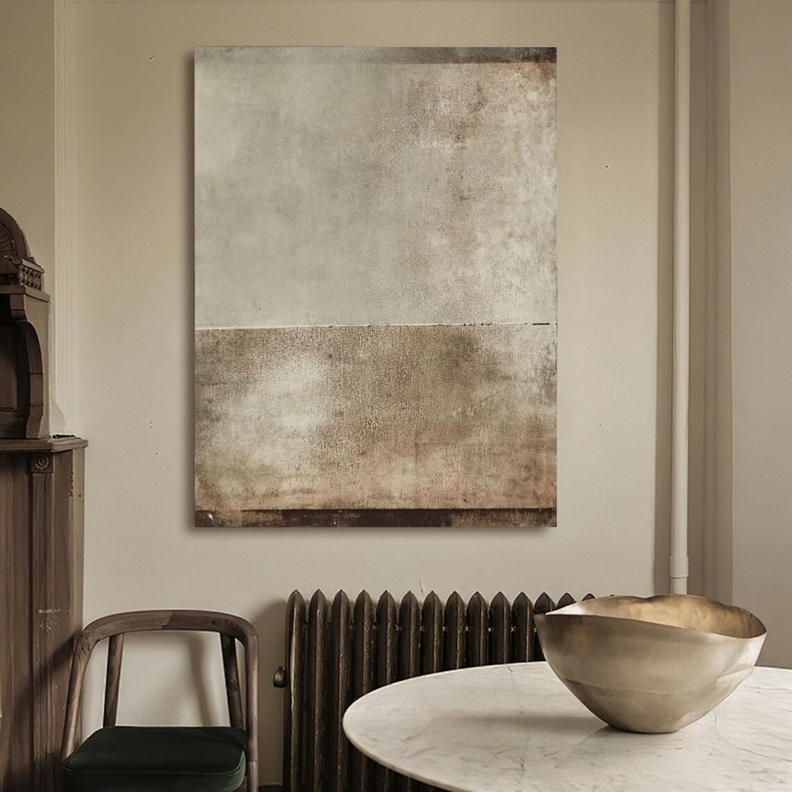 Minimalist Gray and Brown Abstract Oil Painting with Textured Surface Wall Art #TC 037