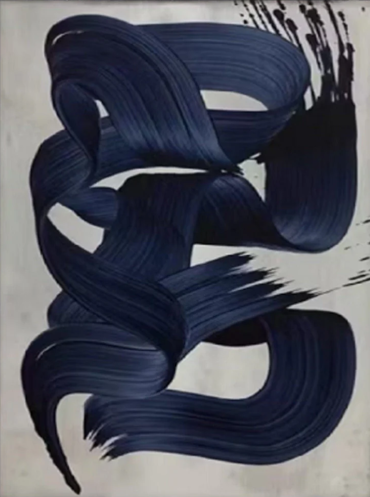 Blue Brushstroke Abstract Oil Painting, Modern Minimalist Art Wall Decor #TB 050