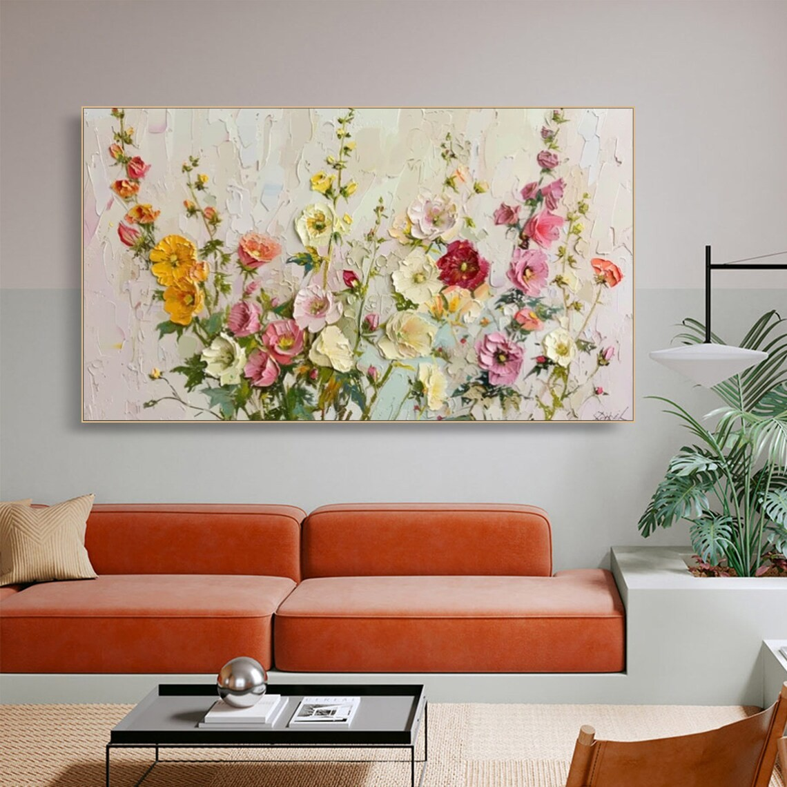 Handmade Colorful Textured Painting - Floral Wall Decor