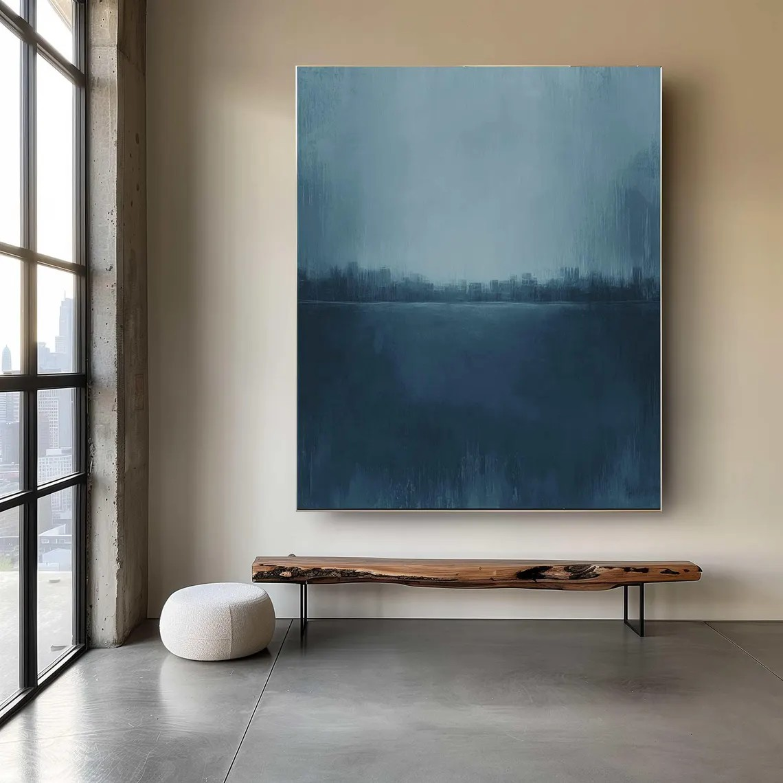 Minimalist Blue Abstract Oil Painting for Contemporary Interior Design #TC 018