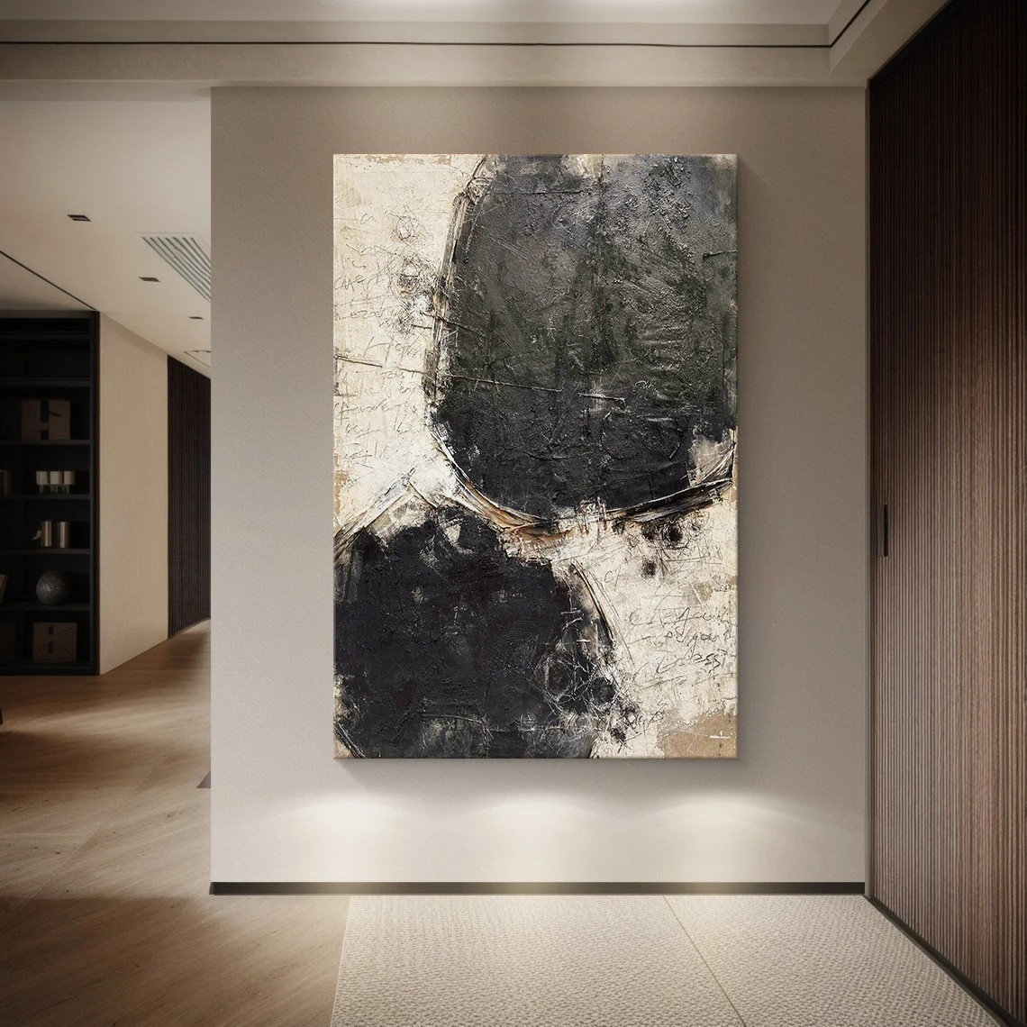 Minimalist Black and Beige Abstract Art | Large Textured Canvas Art #TC 067